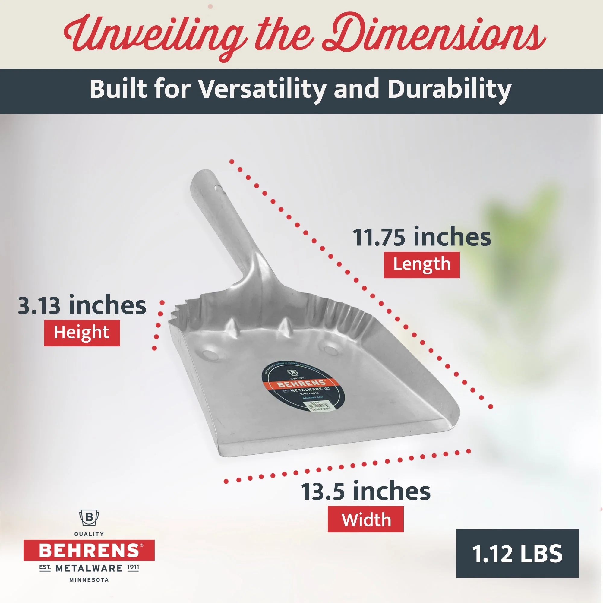 Behrens Portable Home Rectangular Galvanized Steel Corrugated Dustpan, Silver - Image 2