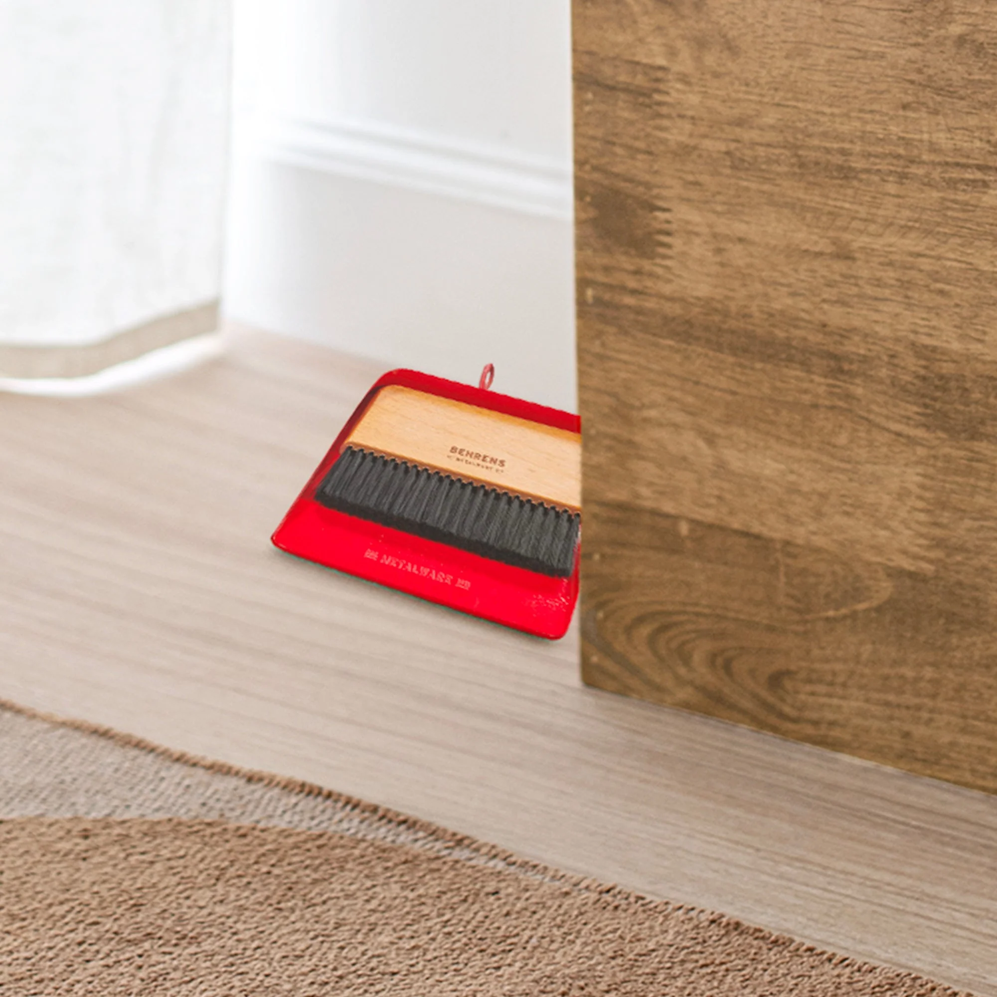 Behrens Portable Rectangular Galvanized Steel Dustpan and Brush Broom Set, Red - Image 5