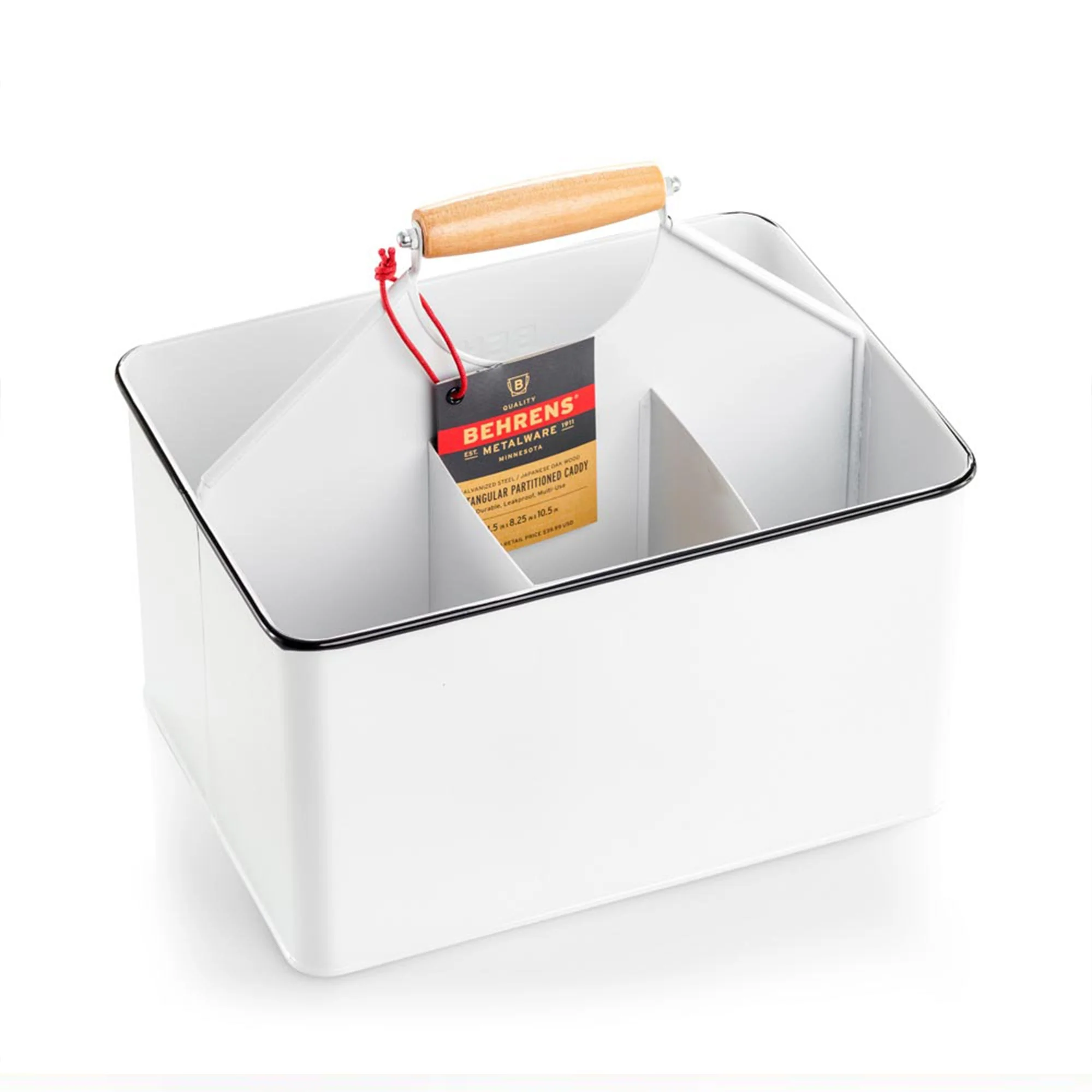 Behrens Versatile 11.5 Inch Rectangular Steel Partitioned Cleaning Caddy, White - Image 9