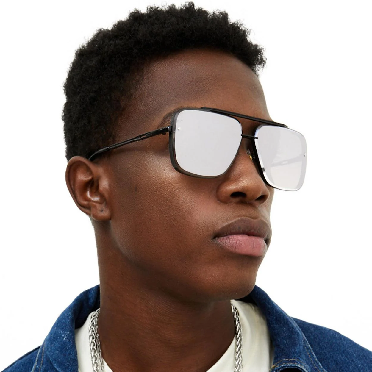 Bella - Chrome Black Oversized Squared Aviators - Image 2