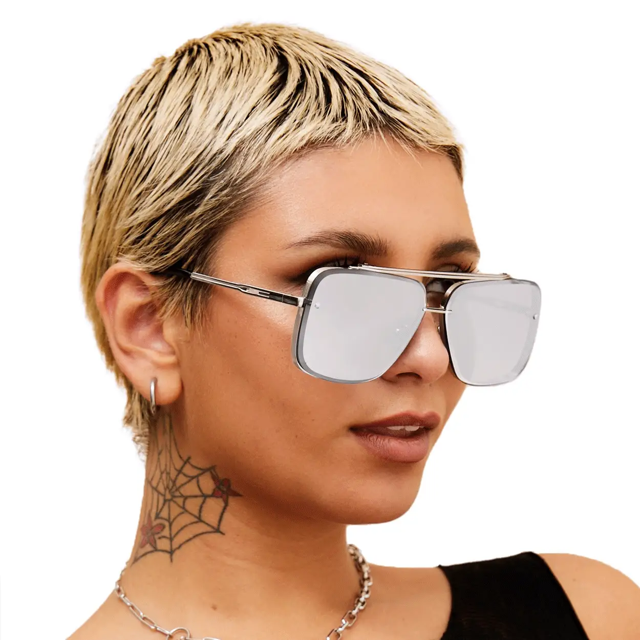 Bella -Tangle Free- Chrome Silver Oversized Squared Aviators - Image 2
