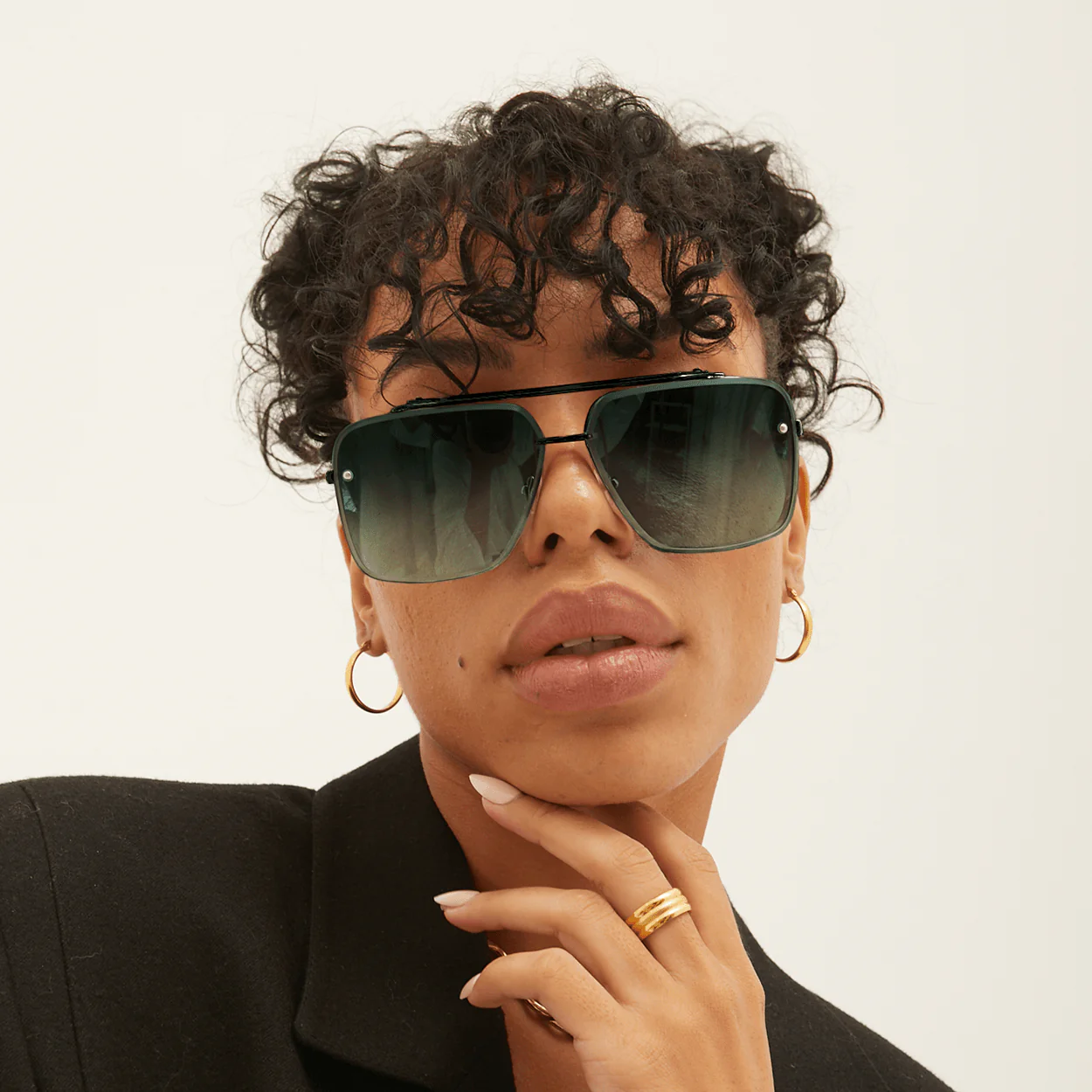Bella - Tangle Free- Dark Green Oversized Squared Aviators - Image 4
