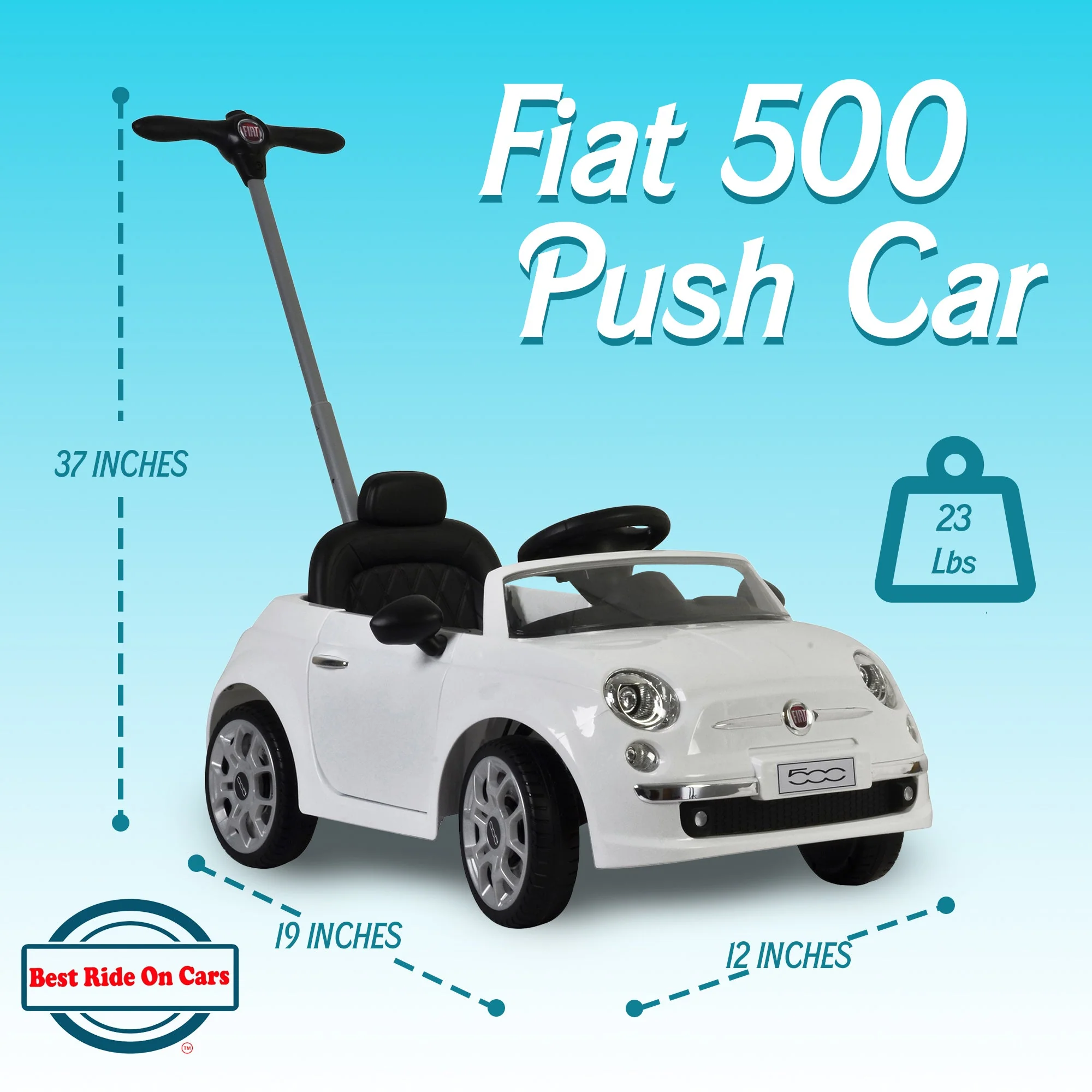 Best Ride On Cars 2-n-1 Fiat 500 Model Baby Toddler Toy Push Car Stroller, White - Image 3