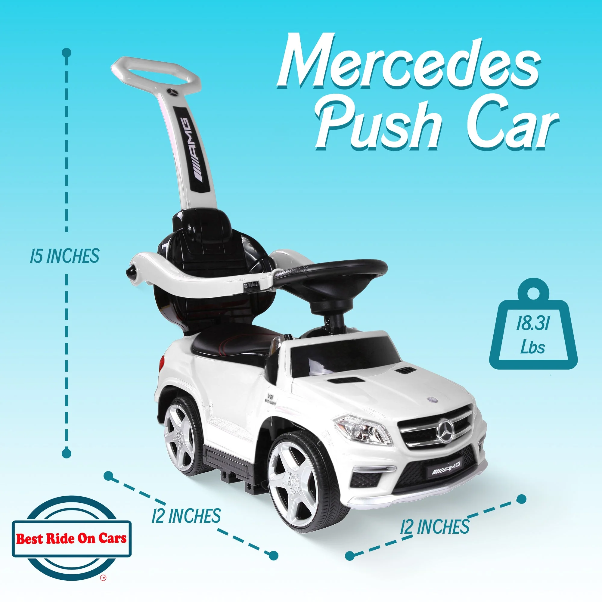 Best Ride On Cars Toddler 4-in-1 Mercedes Push Car Stroller w/ LED Lights, White - Image 10