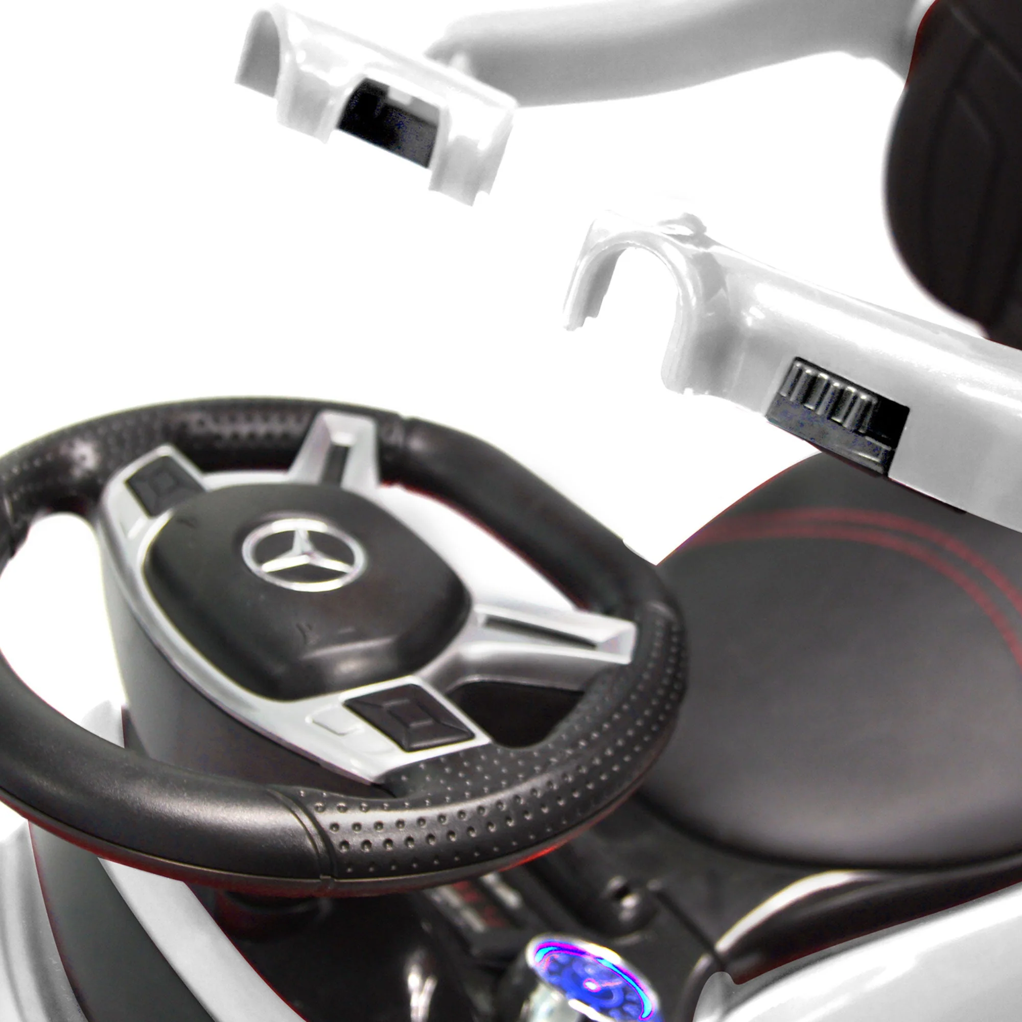 Best Ride On Cars Toddler 4-in-1 Mercedes Push Car Stroller w/ LED Lights, White - Image 6