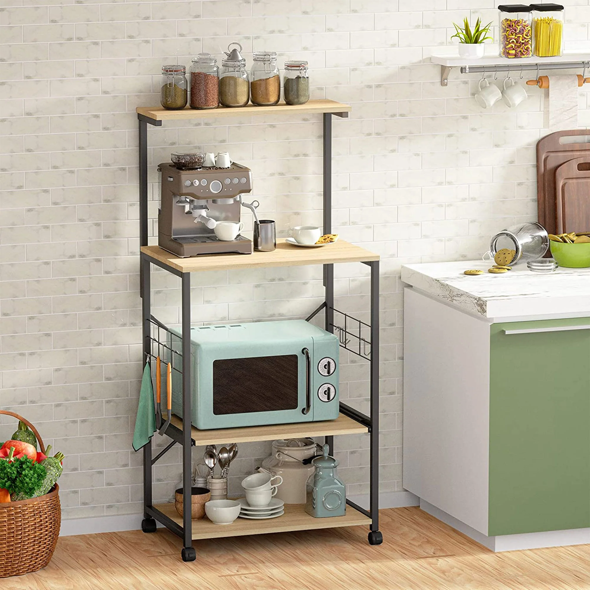Bestier 4 Tier Kitchen Storage Baker's Rack Organizer Cart Stand, 49 Inch, Oak - Image 3