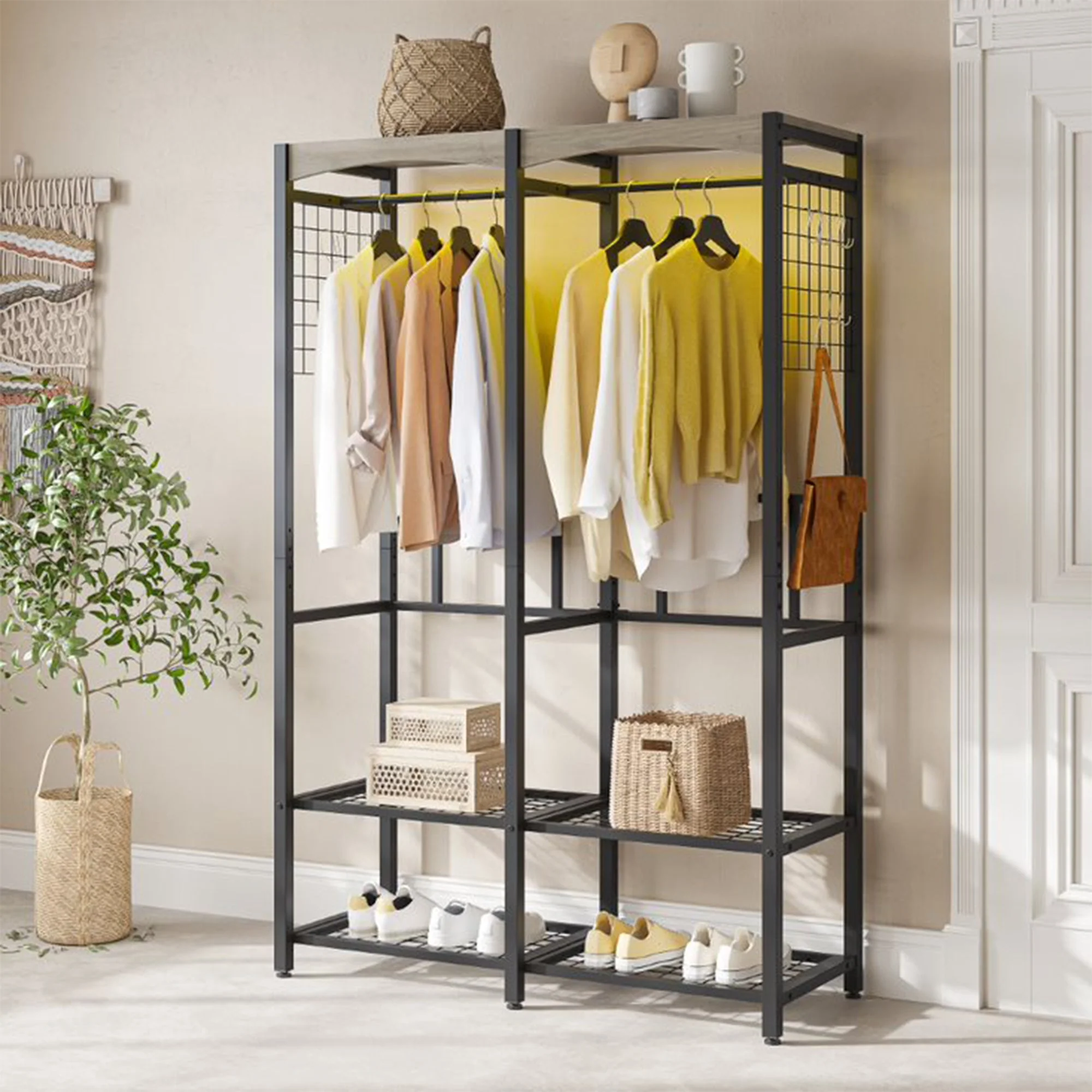 Bestier Metal Freestanding Wardrobe w/ Shelf & Color Changing Light, Dark Gray - Image 4