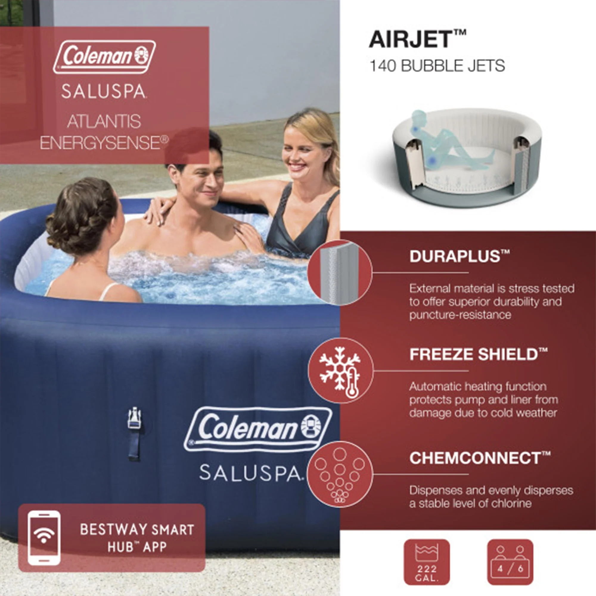 Bestway Coleman Hawaii AirJet Hot Tub with 2 Pack SaluSpa Non Slip Spa Seat - Image 2