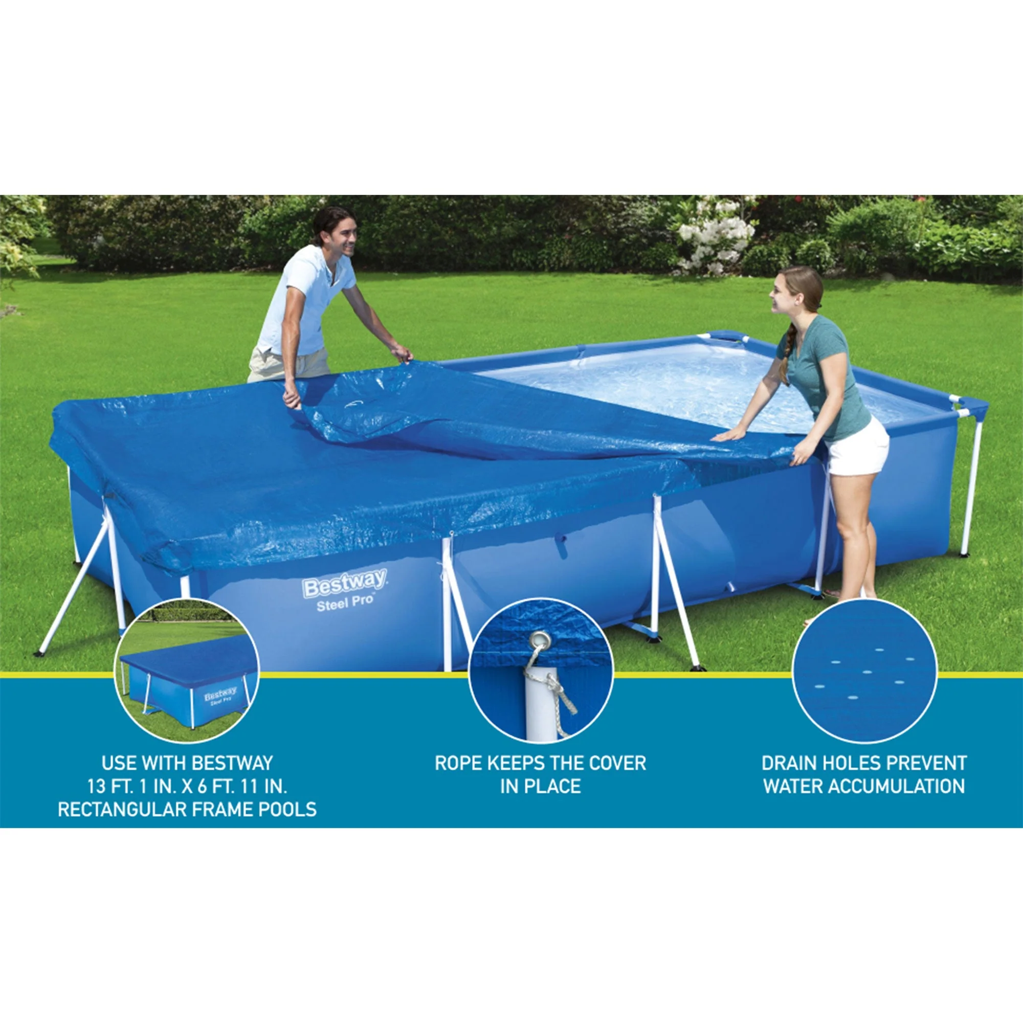 Bestway Flowclear Rectangle 13' 1" x 6' 11" Above Ground Pool Cover (Cover Only) - Image 4