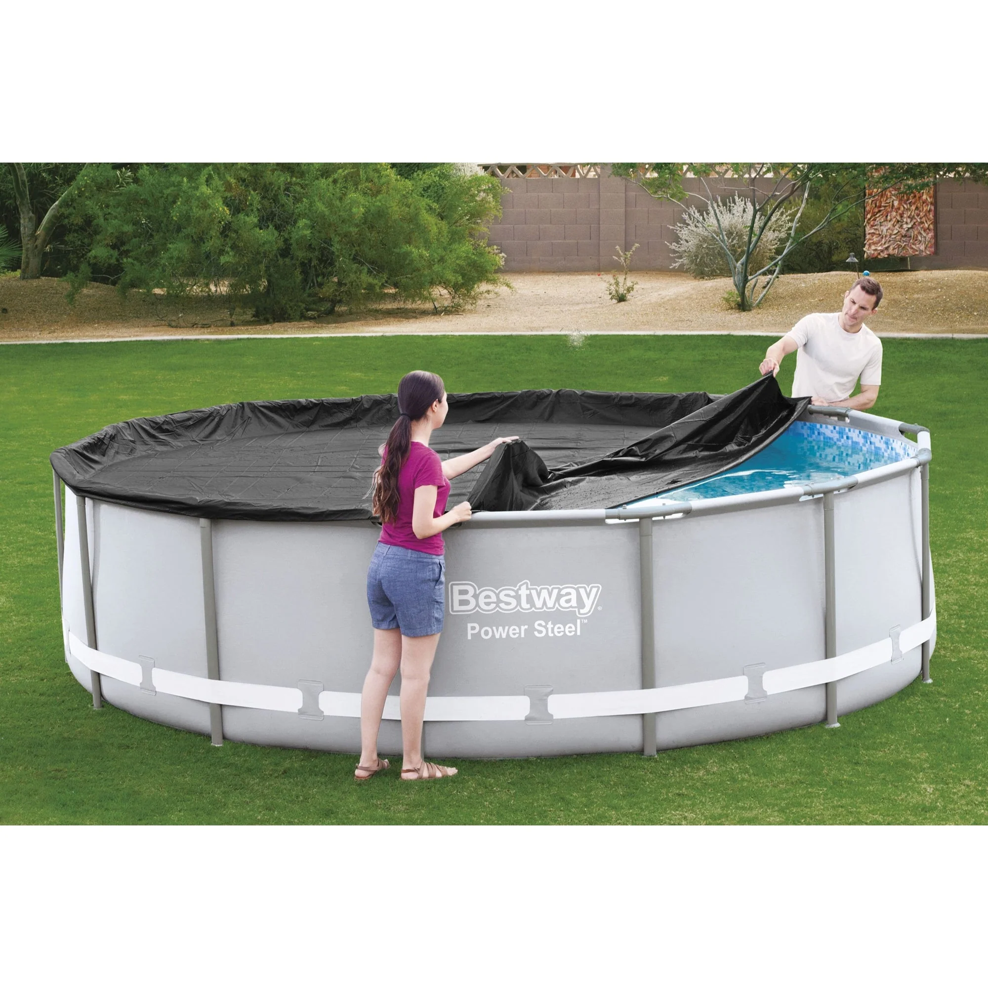 Bestway Flowclear Round 14' Pool Cover for Above Ground Frame Pools (Cover Only) - Image 3