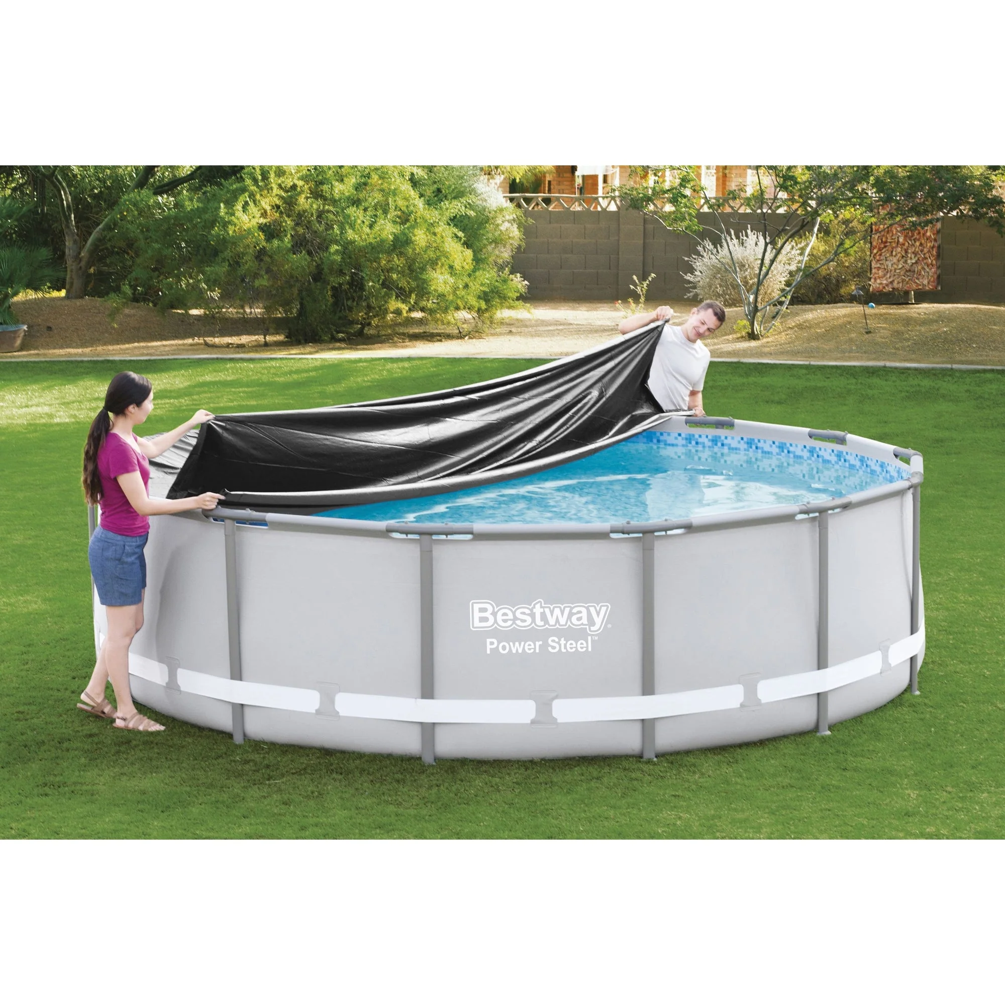 Bestway Flowclear Round 14' Pool Cover for Above Ground Frame Pools (Cover Only) - Image 8