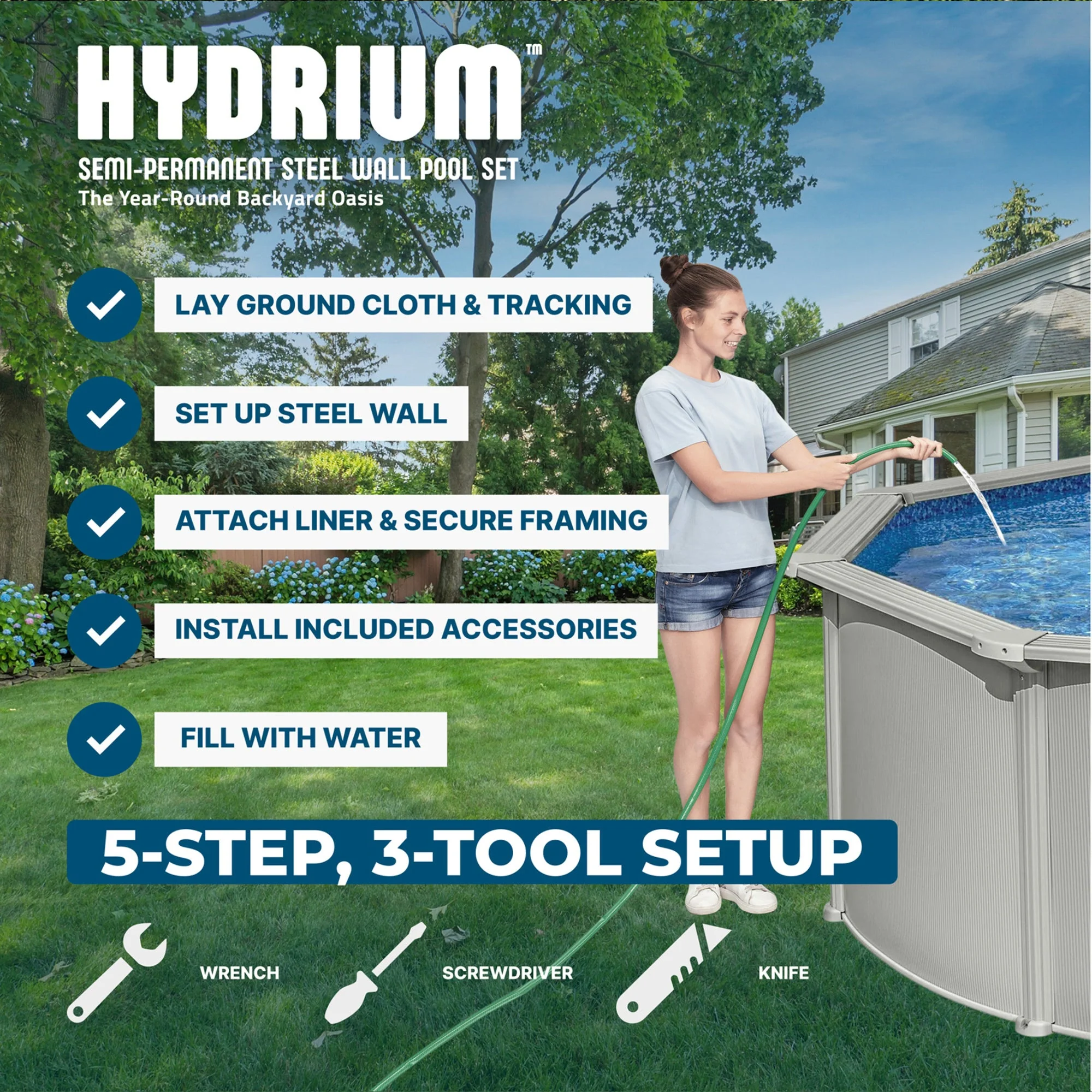 Bestway Hydrium 15' x 48" Round Steel Wall Above Ground Swimming Pool Set, Gray - Image 5