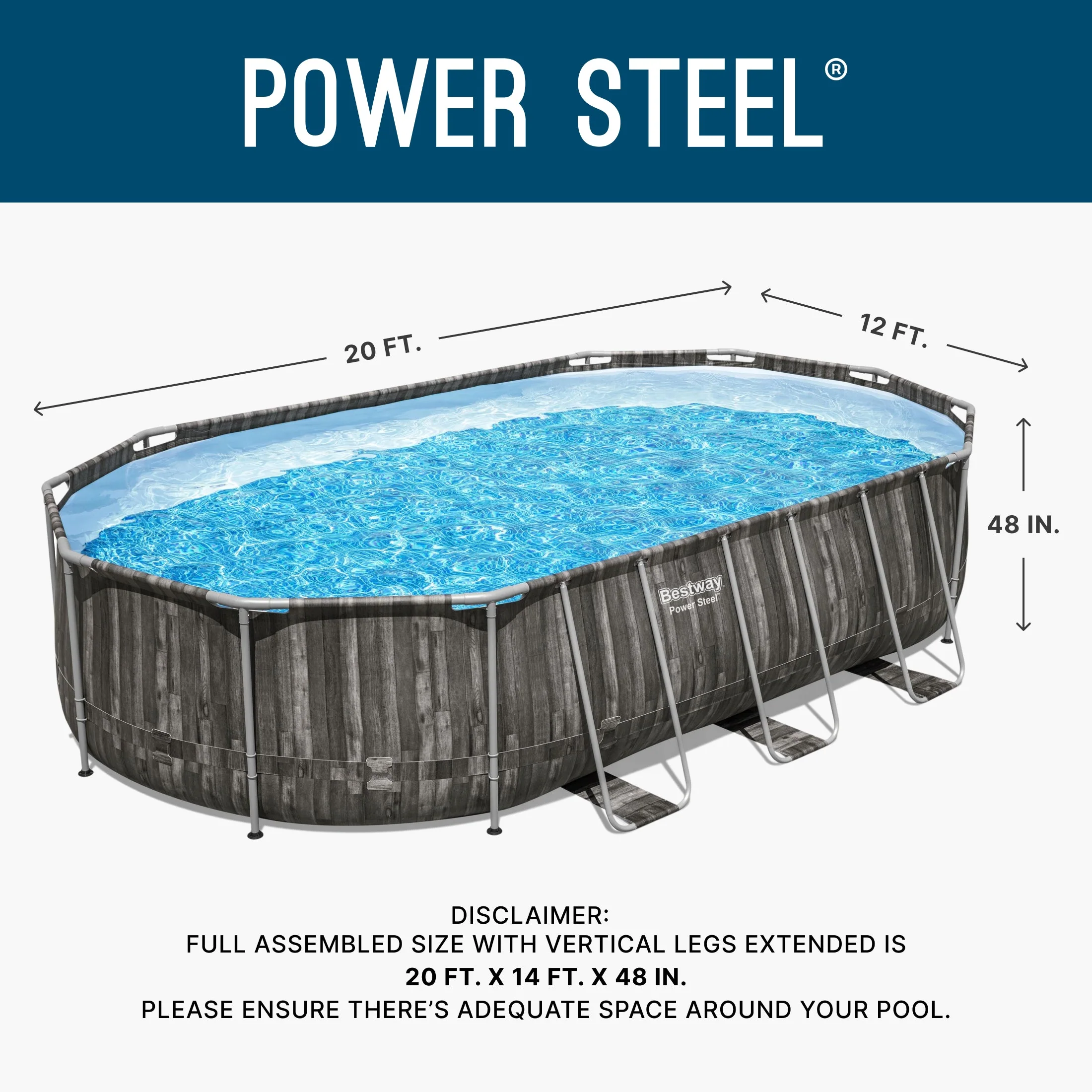 Bestway Power Steel 20' x 12' x 48" Oval Above Ground Outdoor Swimming Pool Set - Image 2