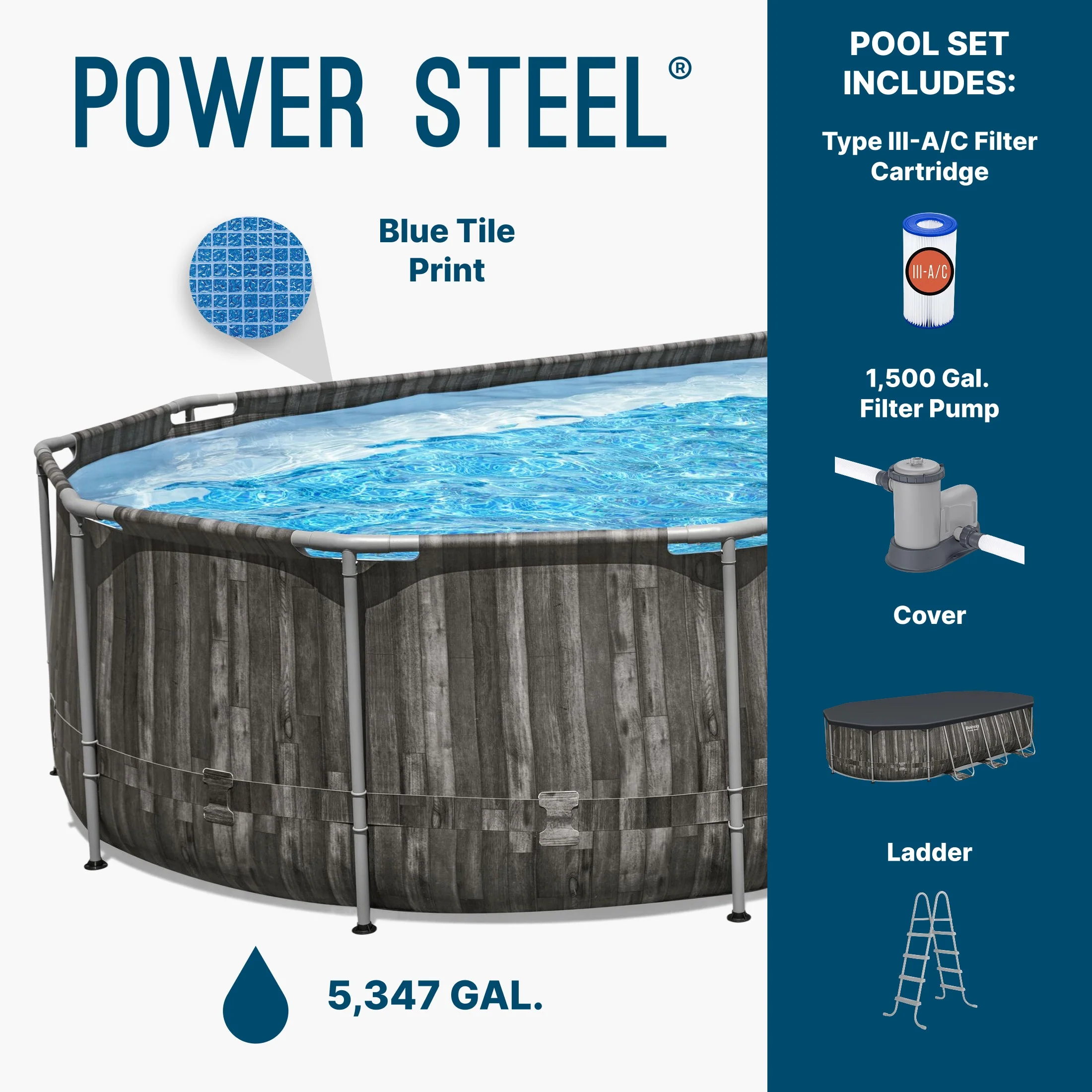 Bestway Power Steel 20' x 12' x 48" Oval Above Ground Outdoor Swimming Pool Set - Image 3