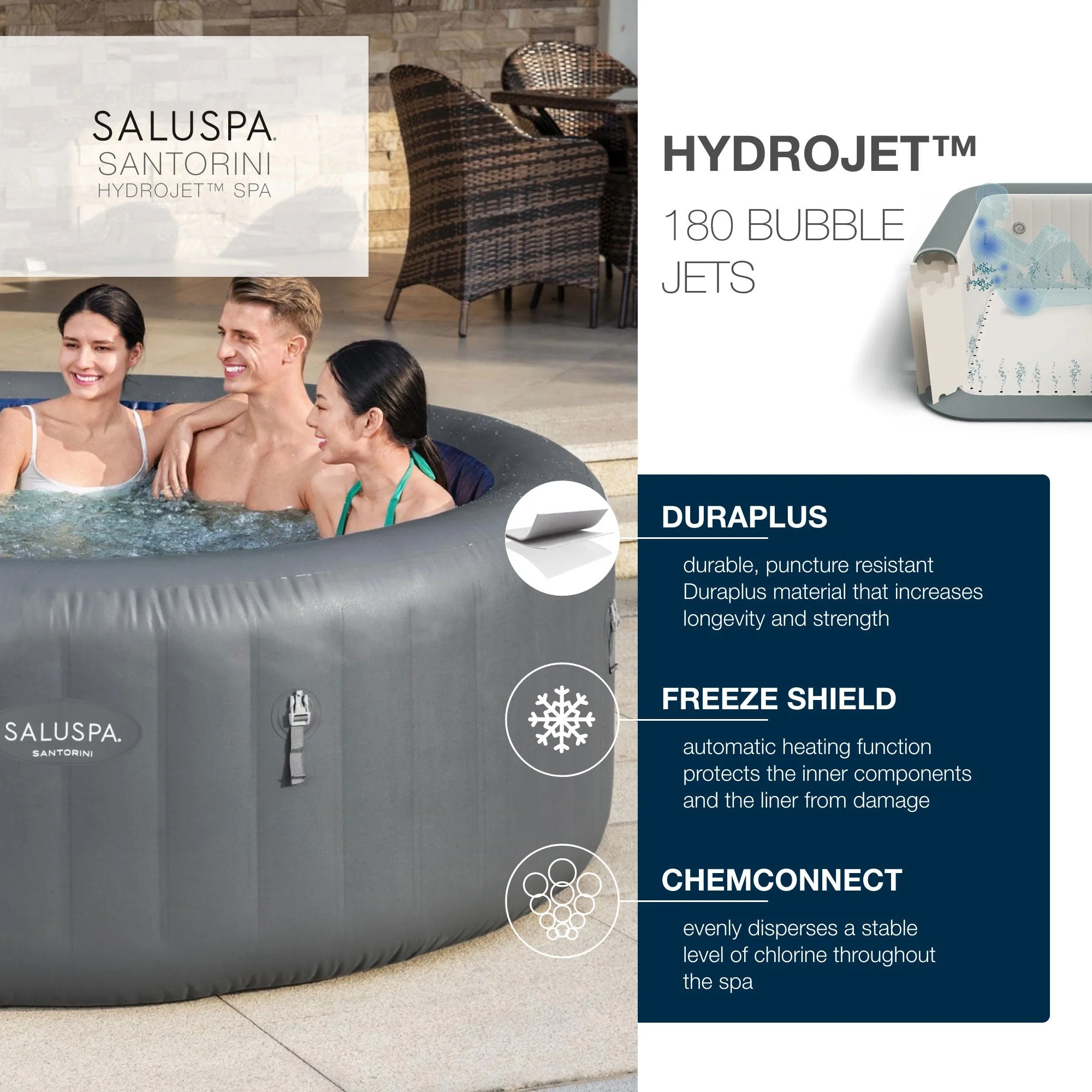 Bestway SaluSpa Santorini HydroJet Hot Tub w/Set of 4 SaluSpa Pool and Spa Seat - Image 4