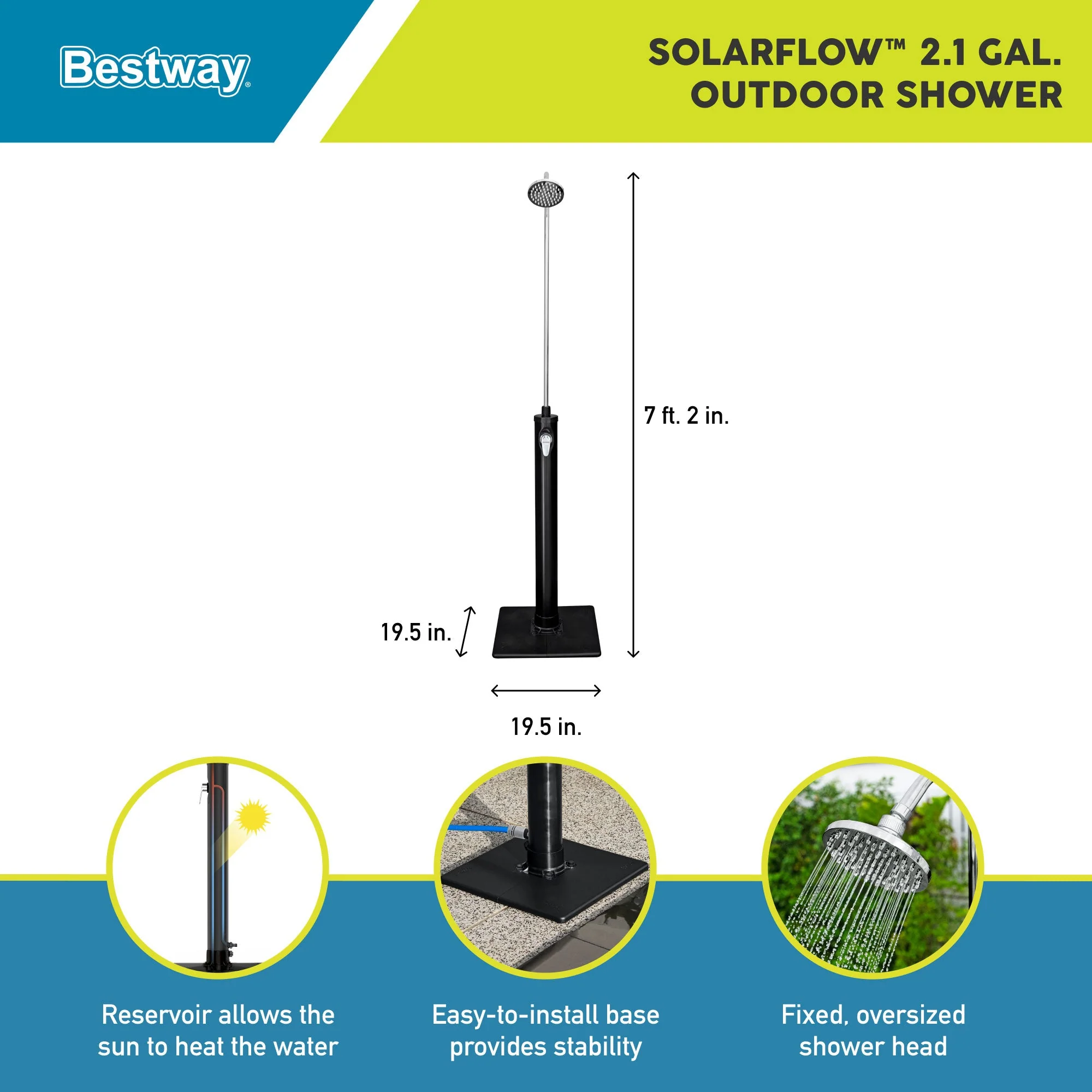 Bestway SolarFlow 2.1 Gallon Outdoor Shower Solar Heat Fixed Oversized Head - Image 2