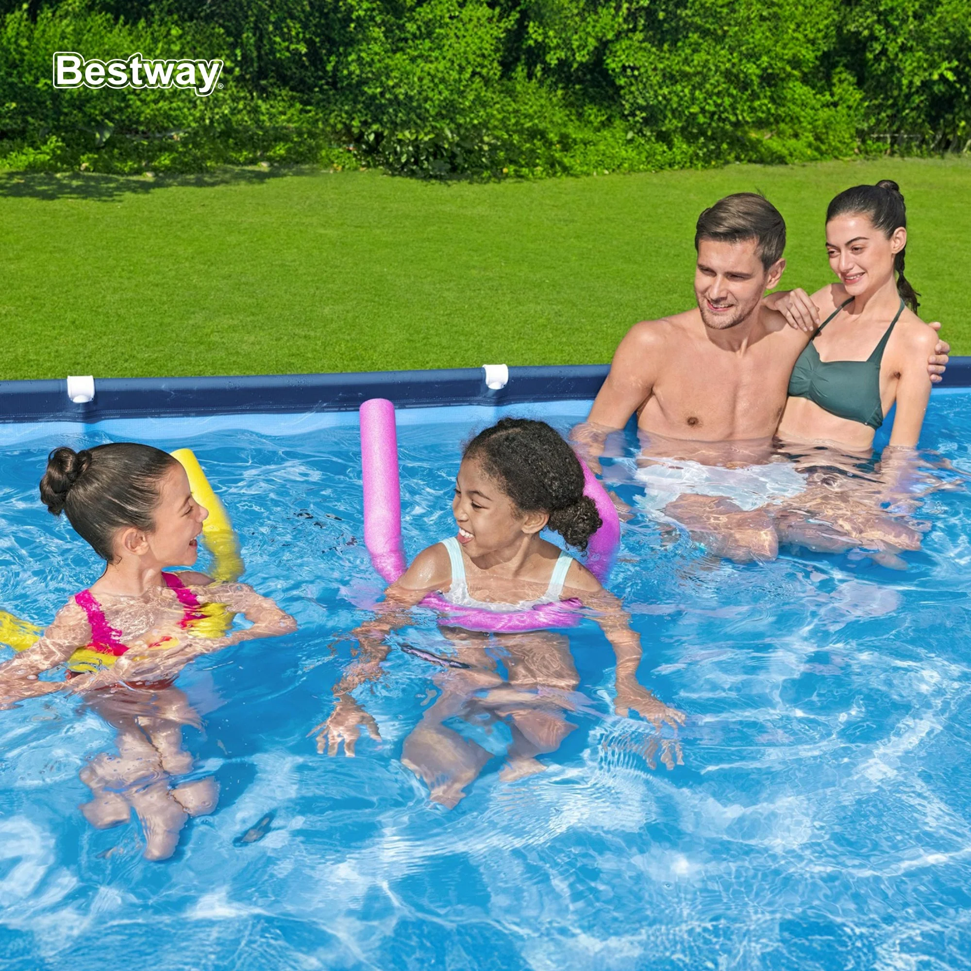 Bestway Steel Pro 13 Foot x 32 Inch Rectangular Above Ground Swimming Pool, Blue - Image 6