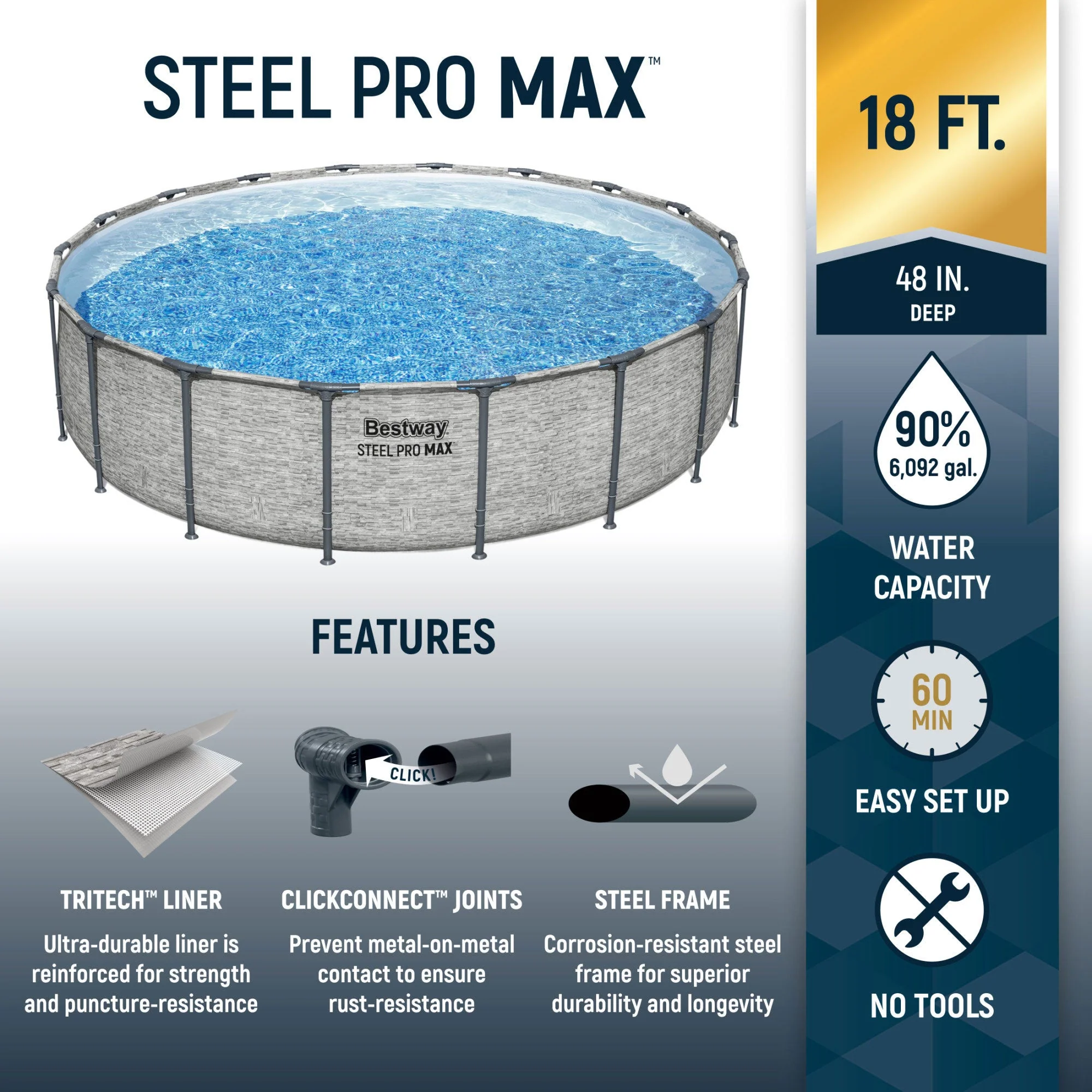 Bestway Steel Pro MAX 18'x48" Round Above Ground Swimming Pool with Pump & Cover - Image 2