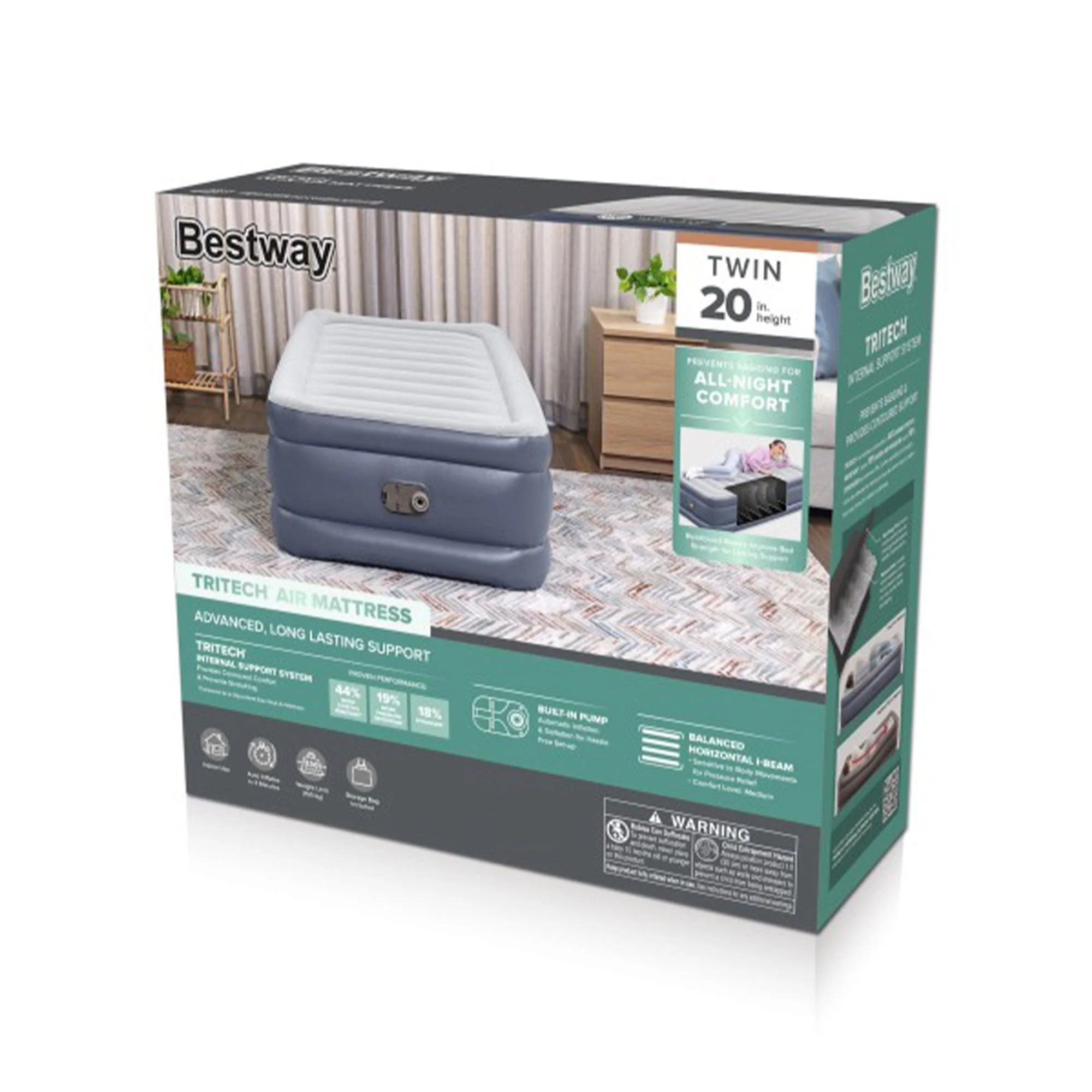 Bestway Tritech Air Mattress Inflatable Twin-Sized Bed with Built-In AC Pump - Image 9