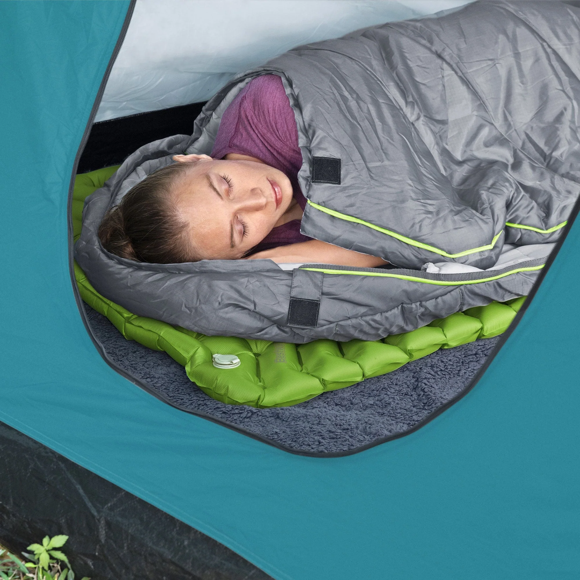 Bestway WanderLite Large Rectangular Sleeping Air Pad with Storage Bag, Green - Image 3