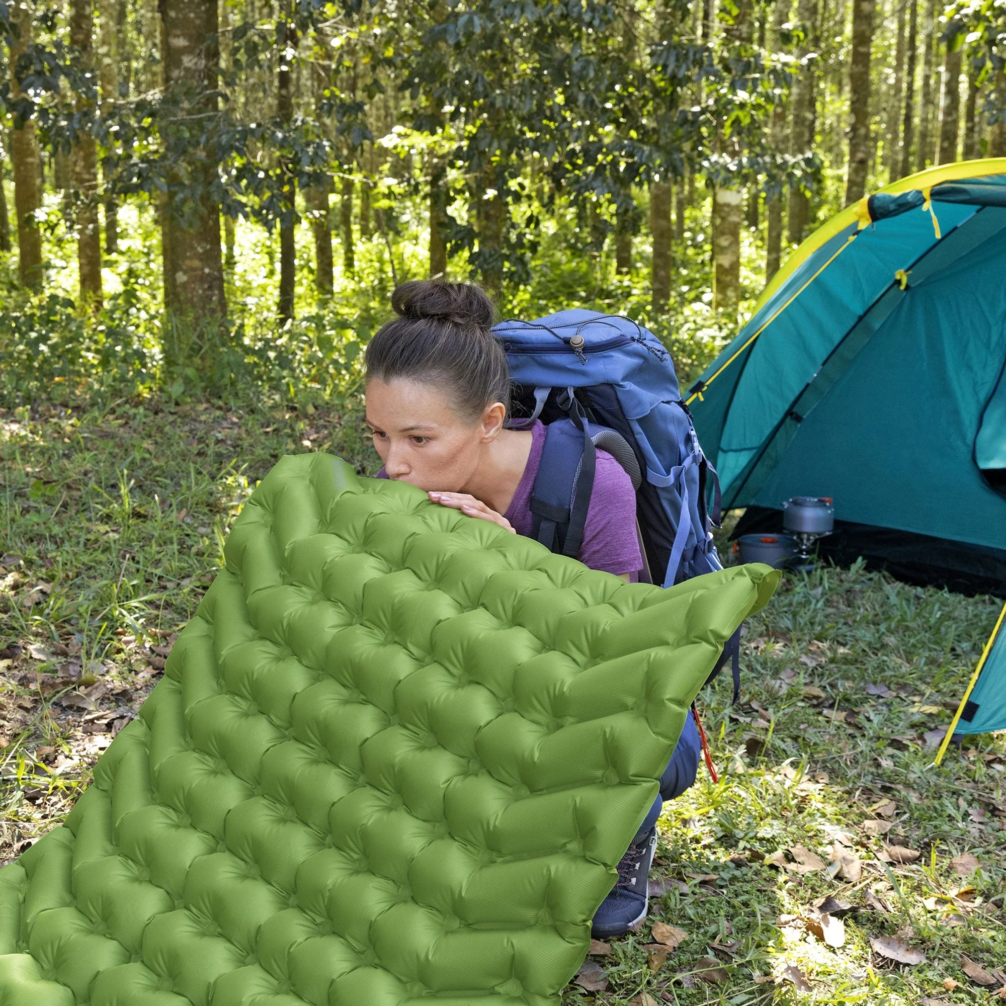 Bestway WanderLite Large Rectangular Sleeping Air Pad with Storage Bag, Green - Image 5