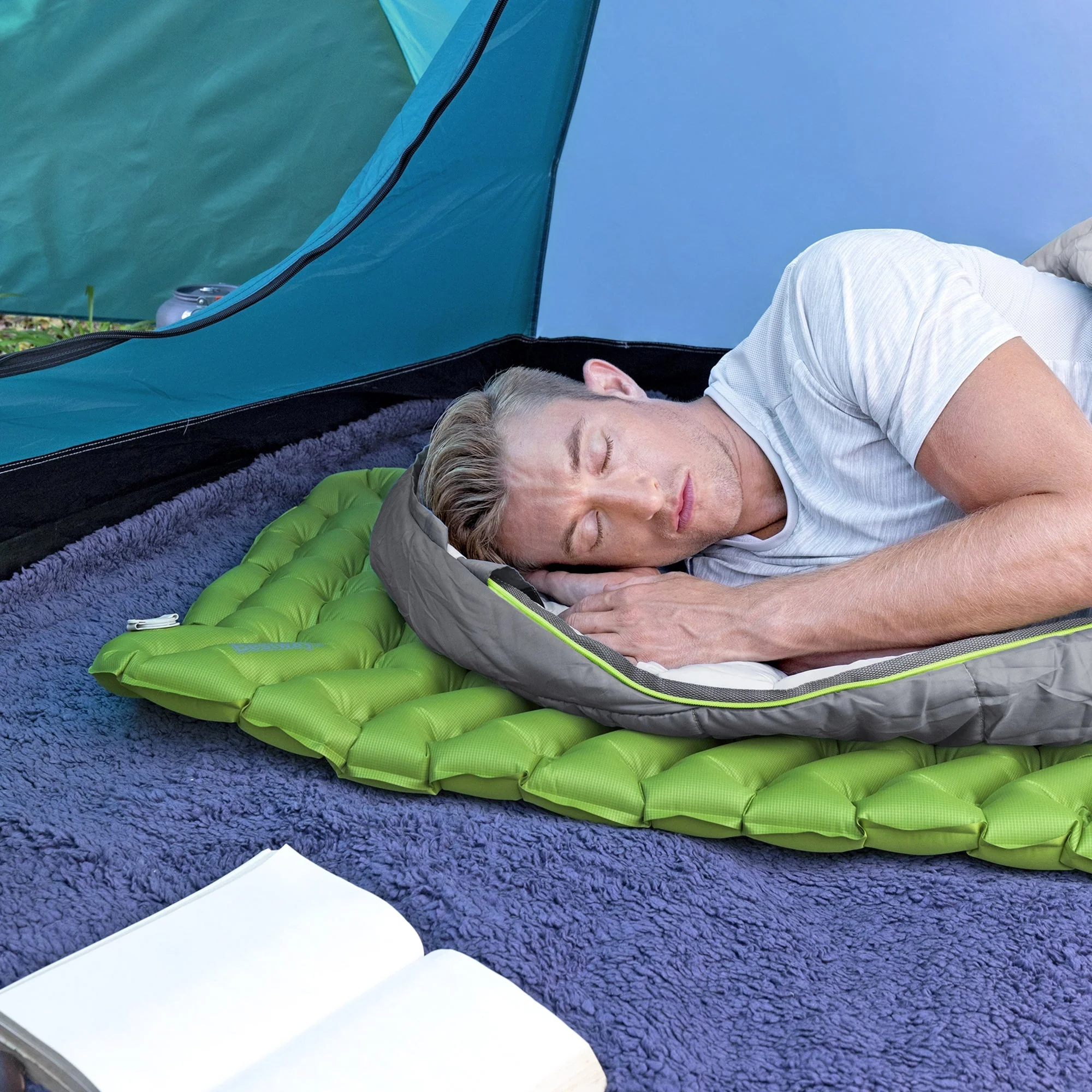 Bestway WanderLite Regular Rectangular Sleeping Air Pad with Storage Bag, Green - Image 5