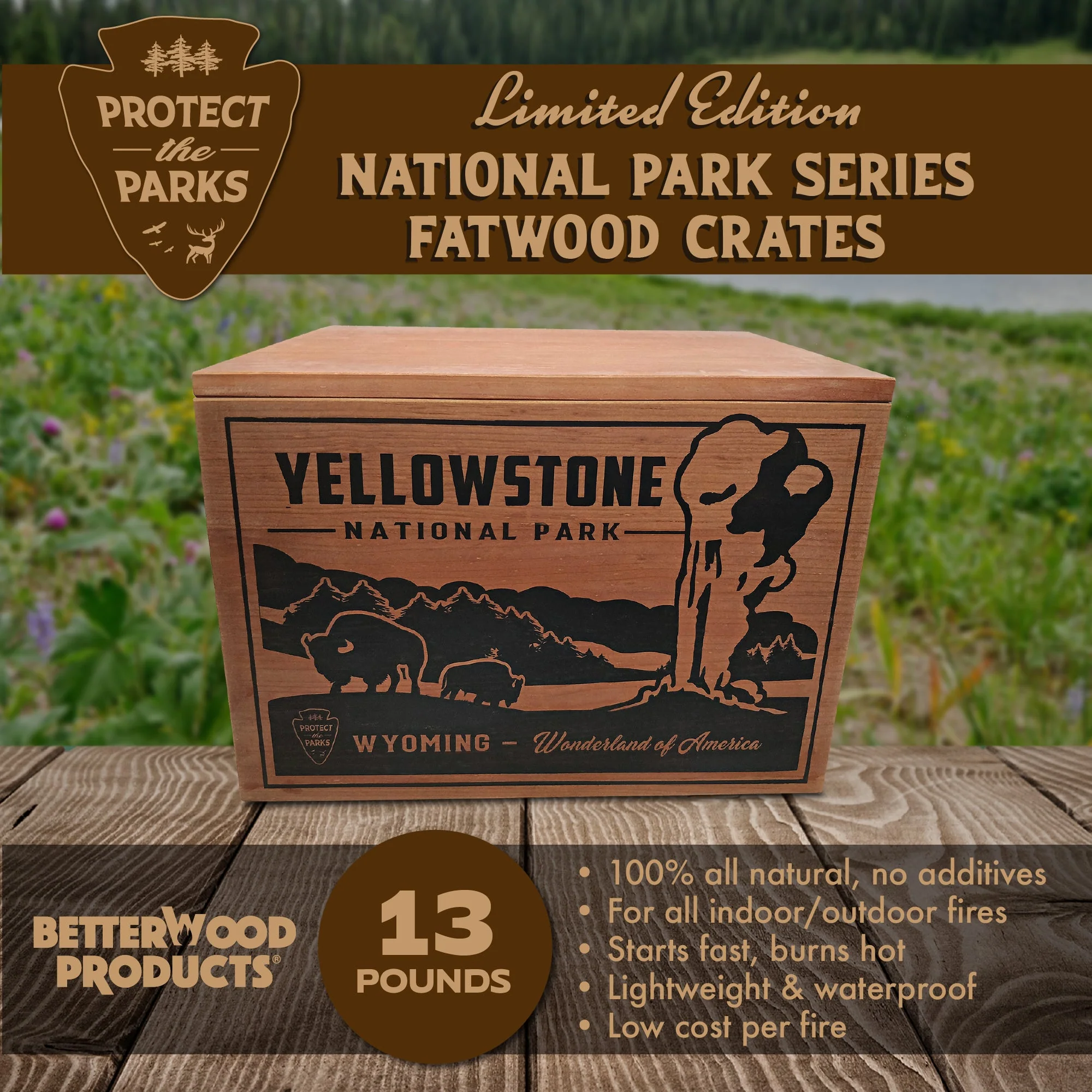 Better Wood Products Protect the Parks Fatwood Firestarter Crate, Yellowstone - Image 4