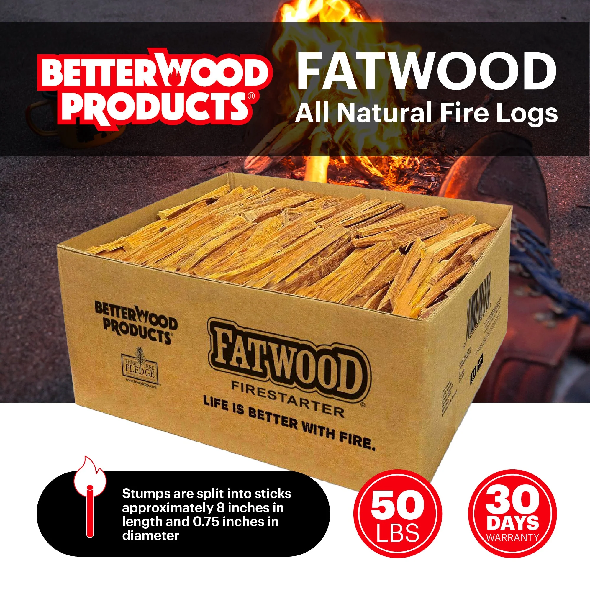 Betterwood Products Natural Pine Hand Split Fatwood 50 Pound (3 Pack) - Image 2