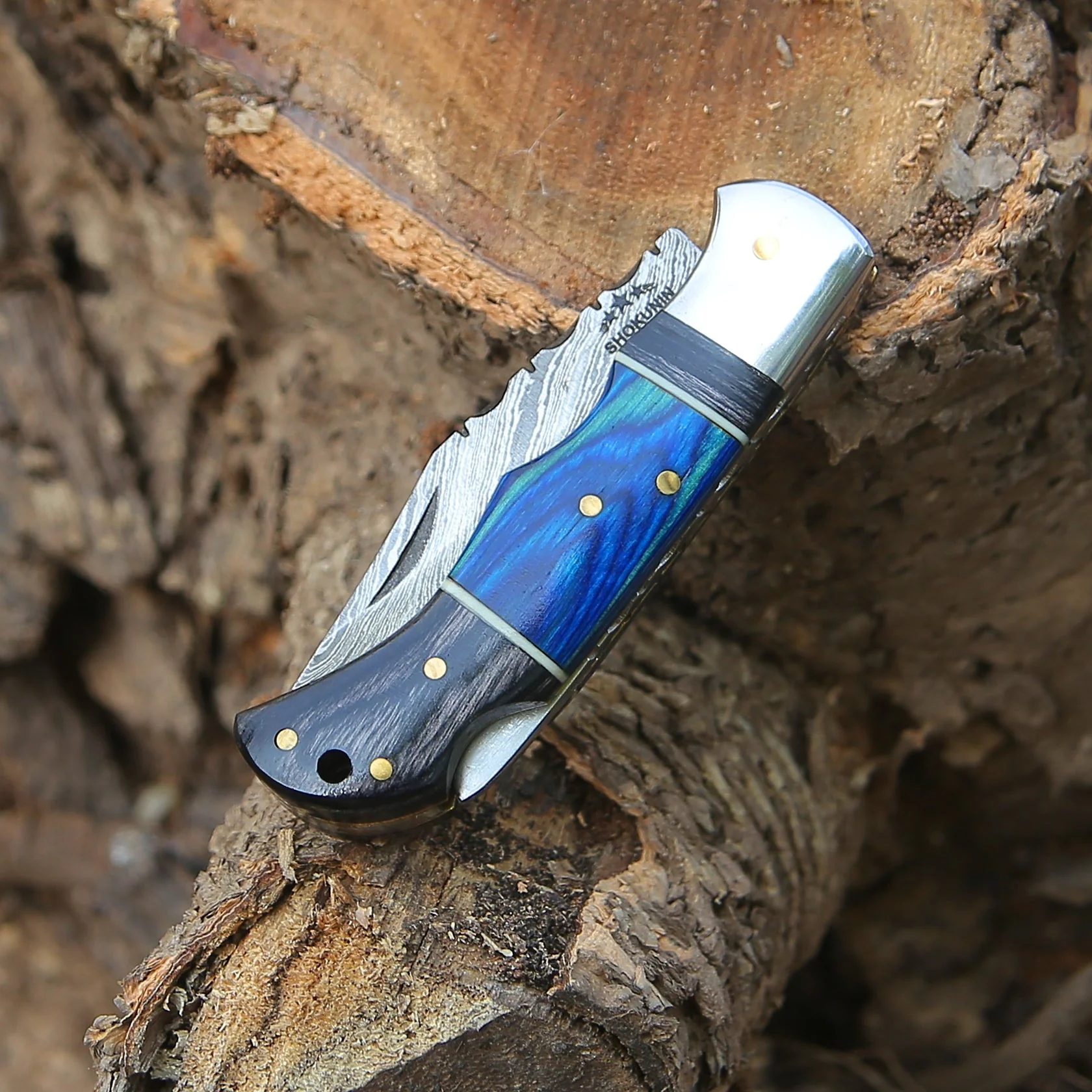 Bluesteel Damascus Hunting Knife with Pakkawood - Image 6
