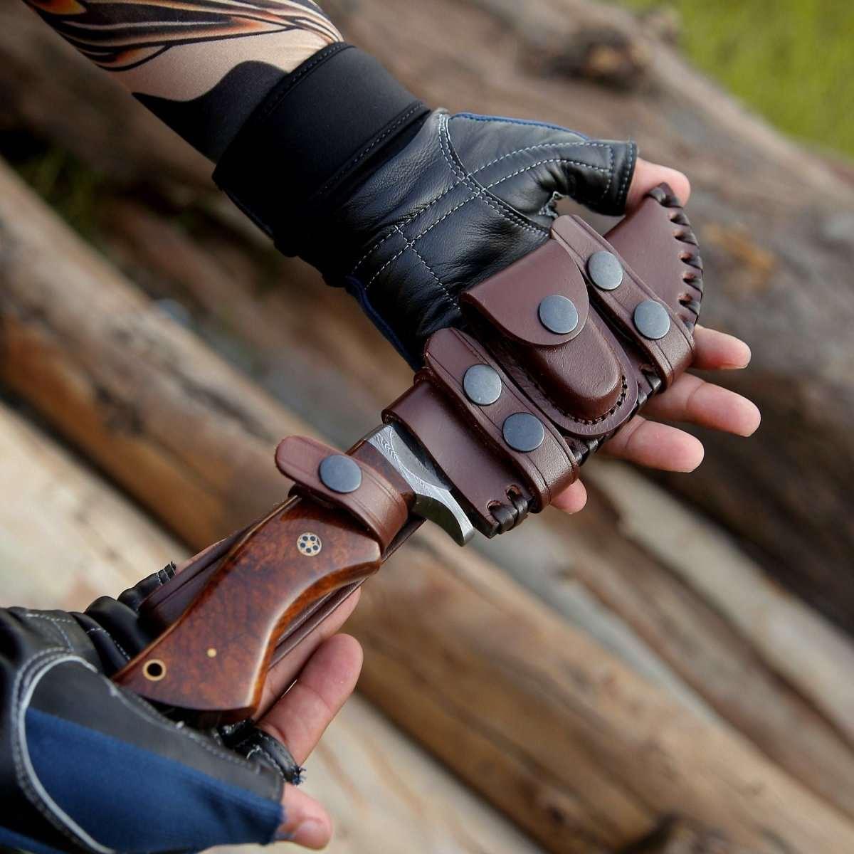 Bolt Damascus Custom Hunting Knife with Exotic Rose Wood Handle - Image 6