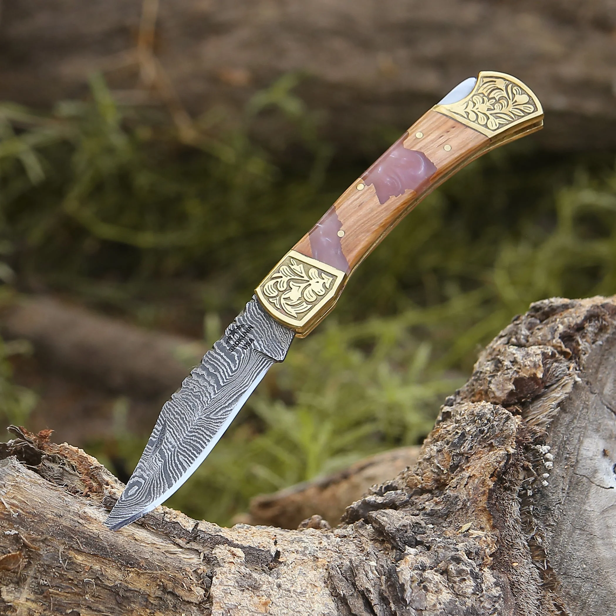 Boltedge Handmade Damascus Pocket Knife – Olive Wood - Image 6