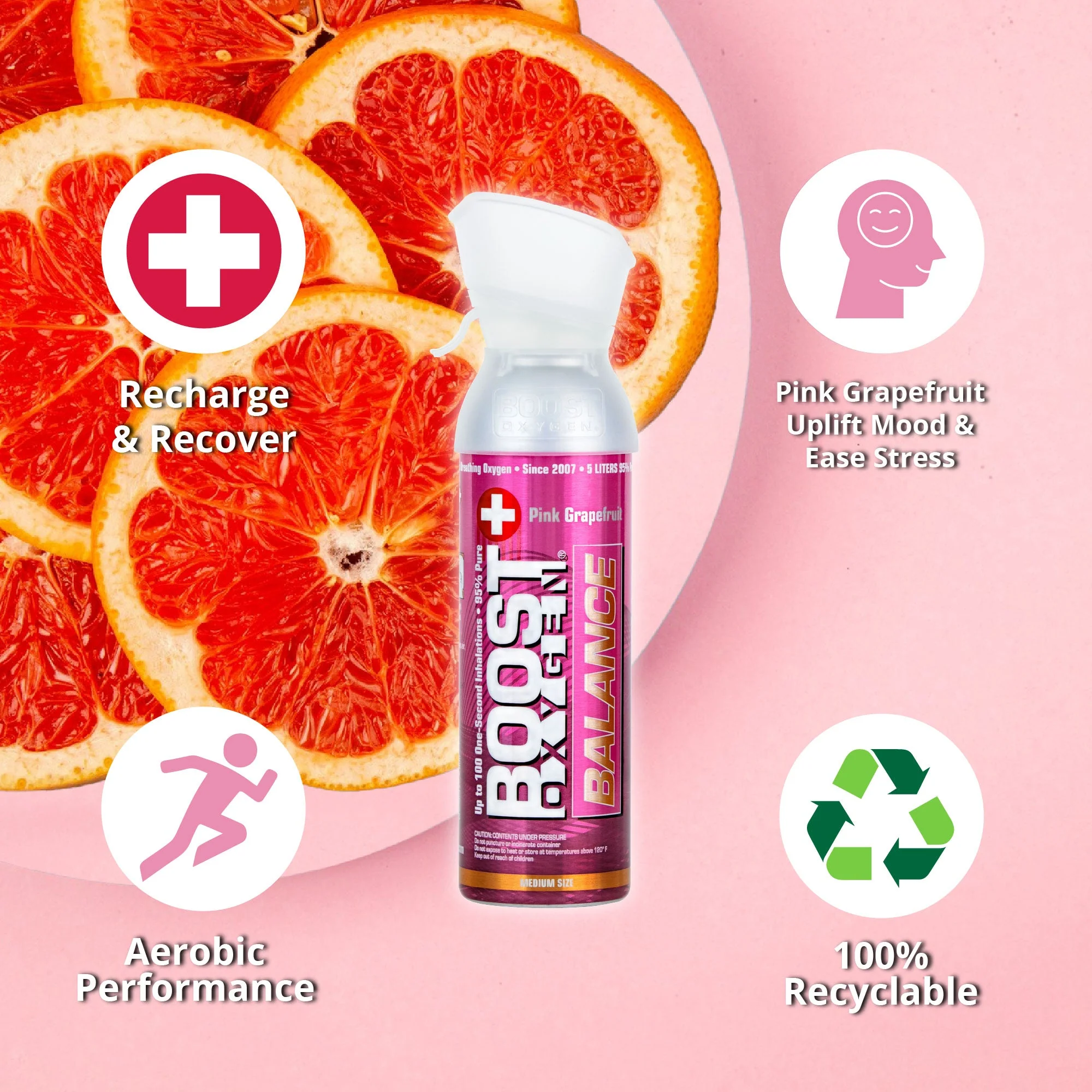 Boost Oxygen Natural 5 Liter Pure Oxygen Canister, Pink Grapefruit (12 Pack) - Image 3