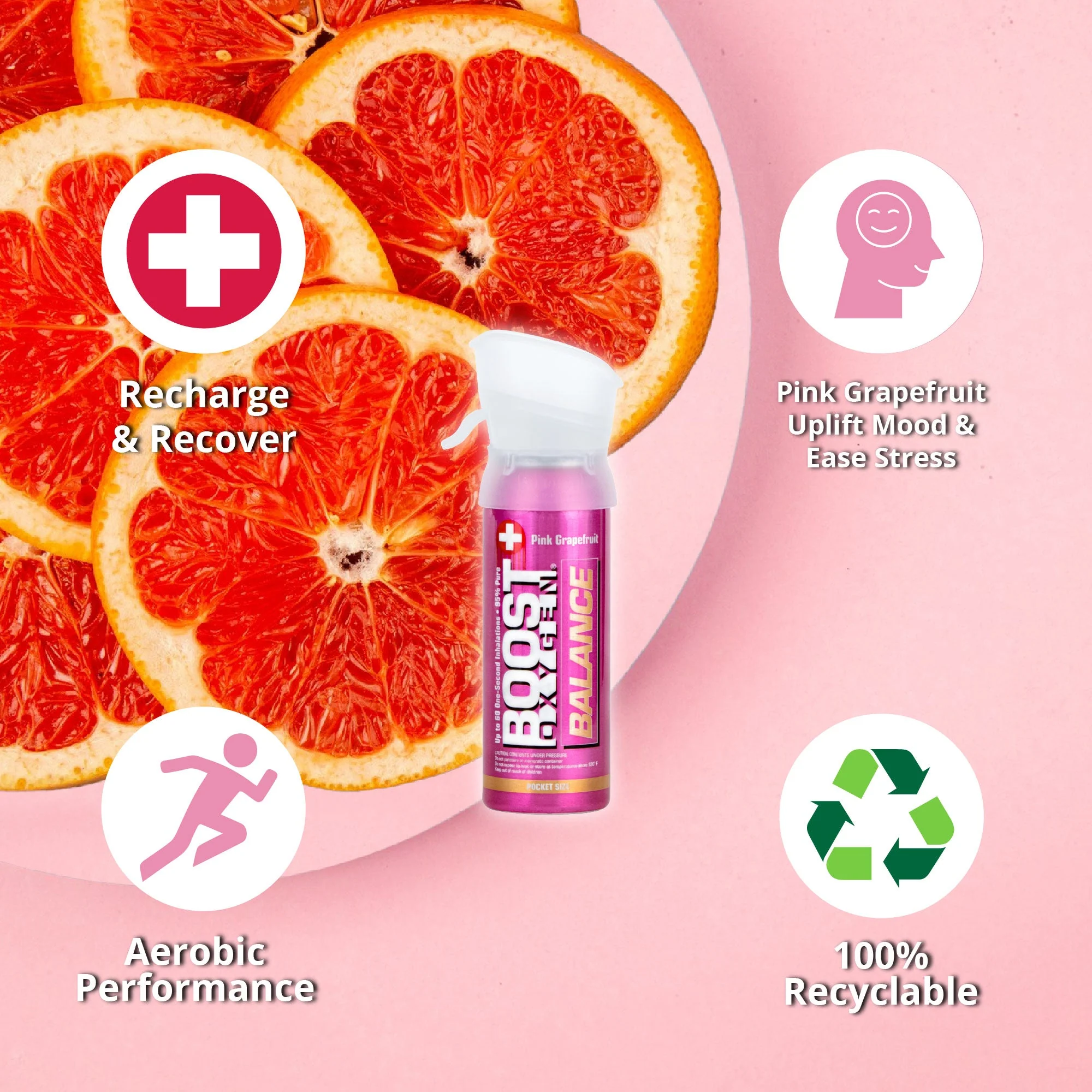 Boost Oxygen Pocket Sized Canned Oxygen w/ Mouthpiece, Pink Grapefruit (4 Pack) - Image 3