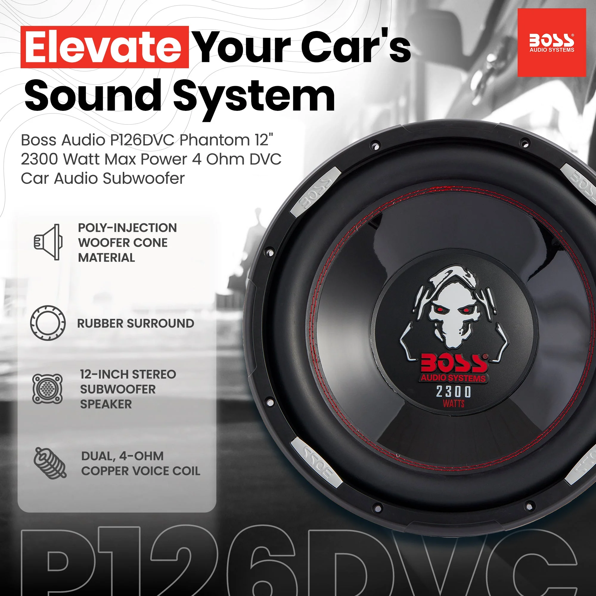 Boss Audio Phantom 12" 2300 W Max Power 4 Ohm DVD Car Audio Subwoofer, P126DVC - Image 3