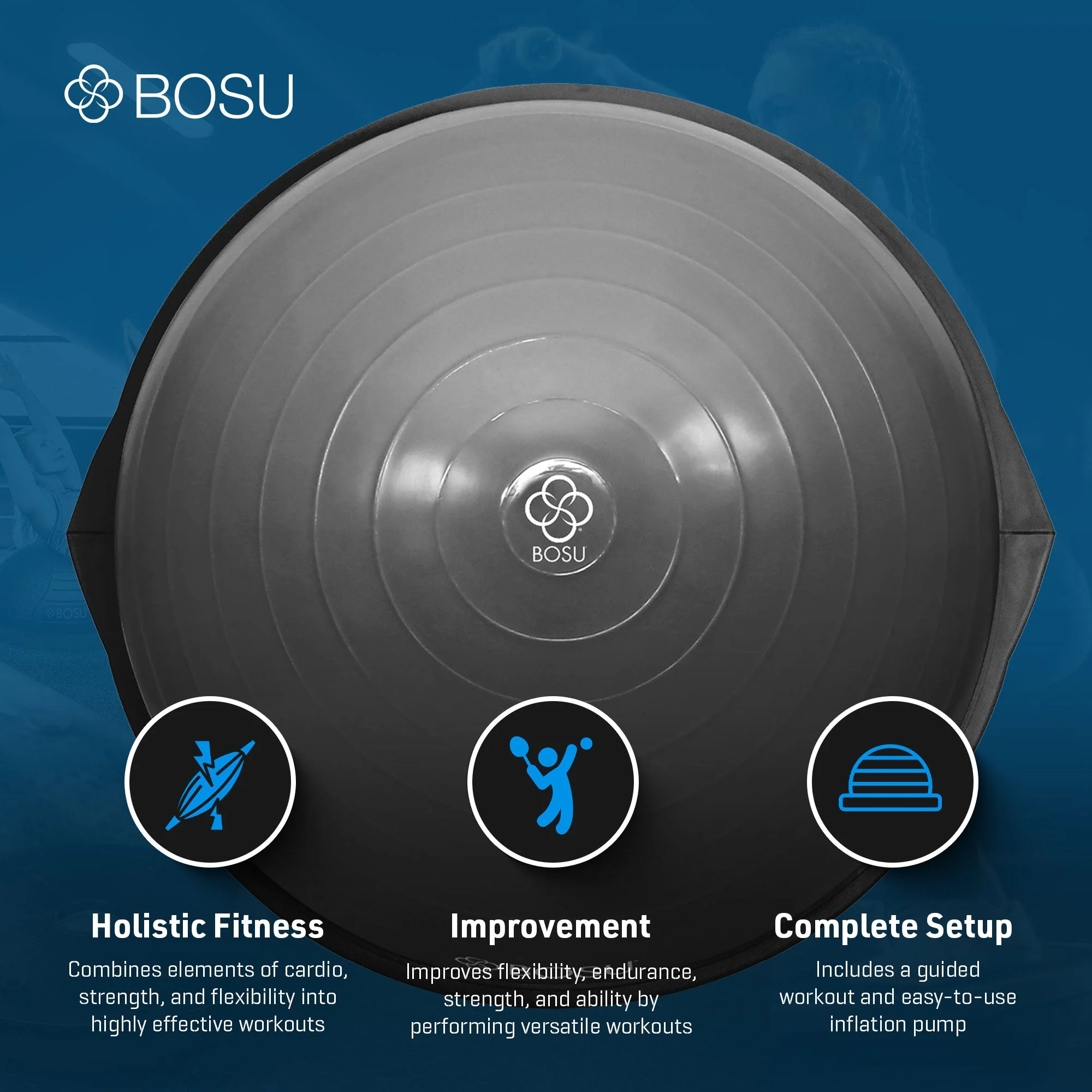 BOSU BT Pro Exercise Ball, Balance Fitness Inflatable Home Gym Equipment, Grey - Image 3