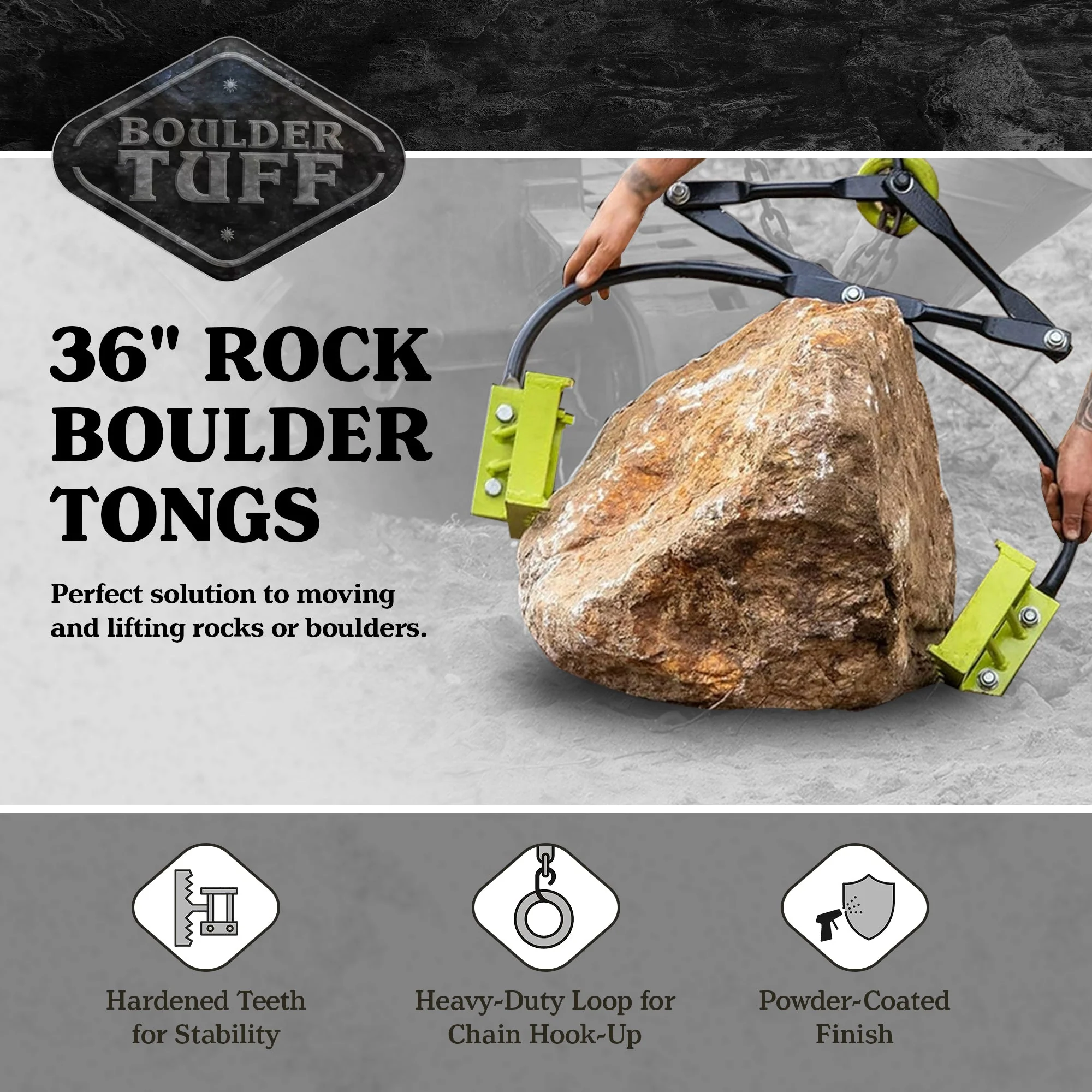 Boulder Tuff Powder Coated Metal 3,000 Pound High Capacity Rock Boulder Tongs - Image 2