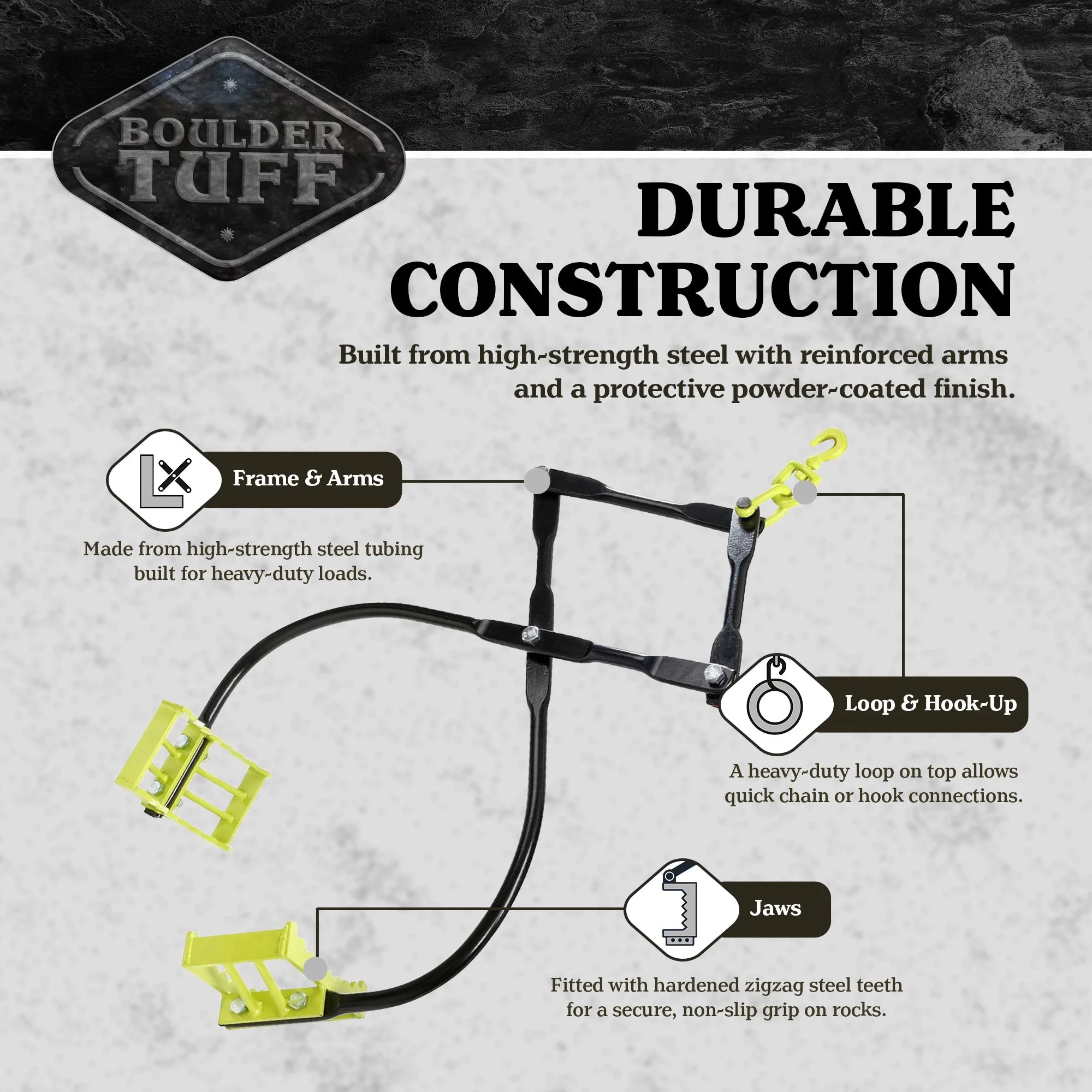 Boulder Tuff Powder Coated Metal 3,000 Pound High Capacity Rock Boulder Tongs - Image 3