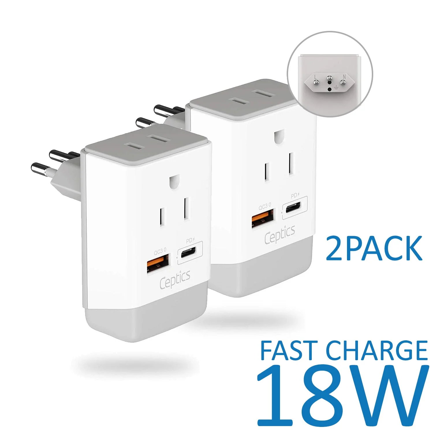 Brazil Travel Adapter | Type N - USB-A & USB-C Ports + 2 USA Outlet (AP-11C) - Image 14