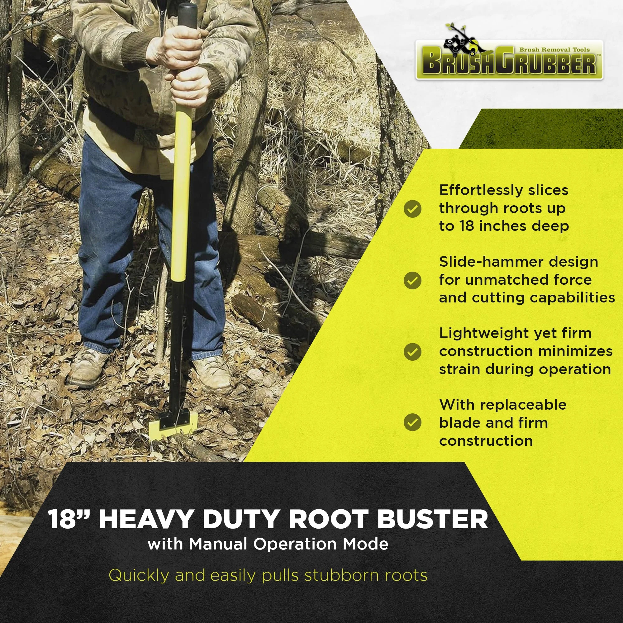 Brush Grubber 18 Inch Heavy Duty Root Buster with Manual Operation Mode, Green - Image 2