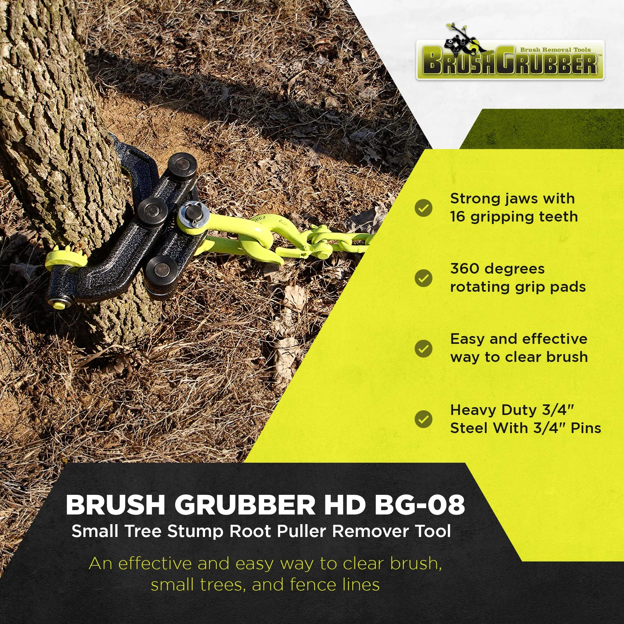 Brush Grubber BG-08 Steel HD Brush & Small Tree Stump Root Puller Remover Tool - Image 3