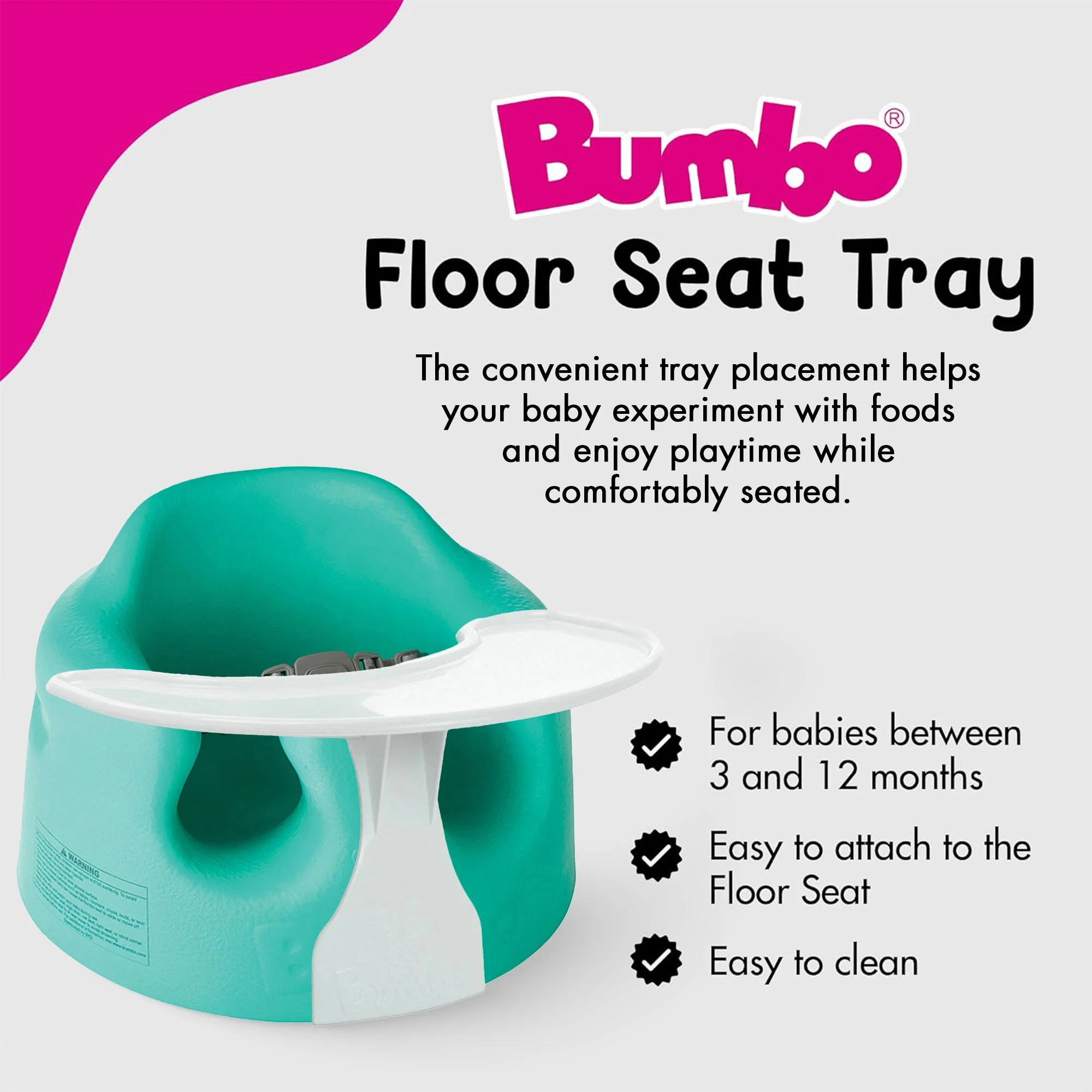 Bumbo Baby Infant Portable Foam Floor Seat with Play Top Tray Attachment, Aqua - Image 4