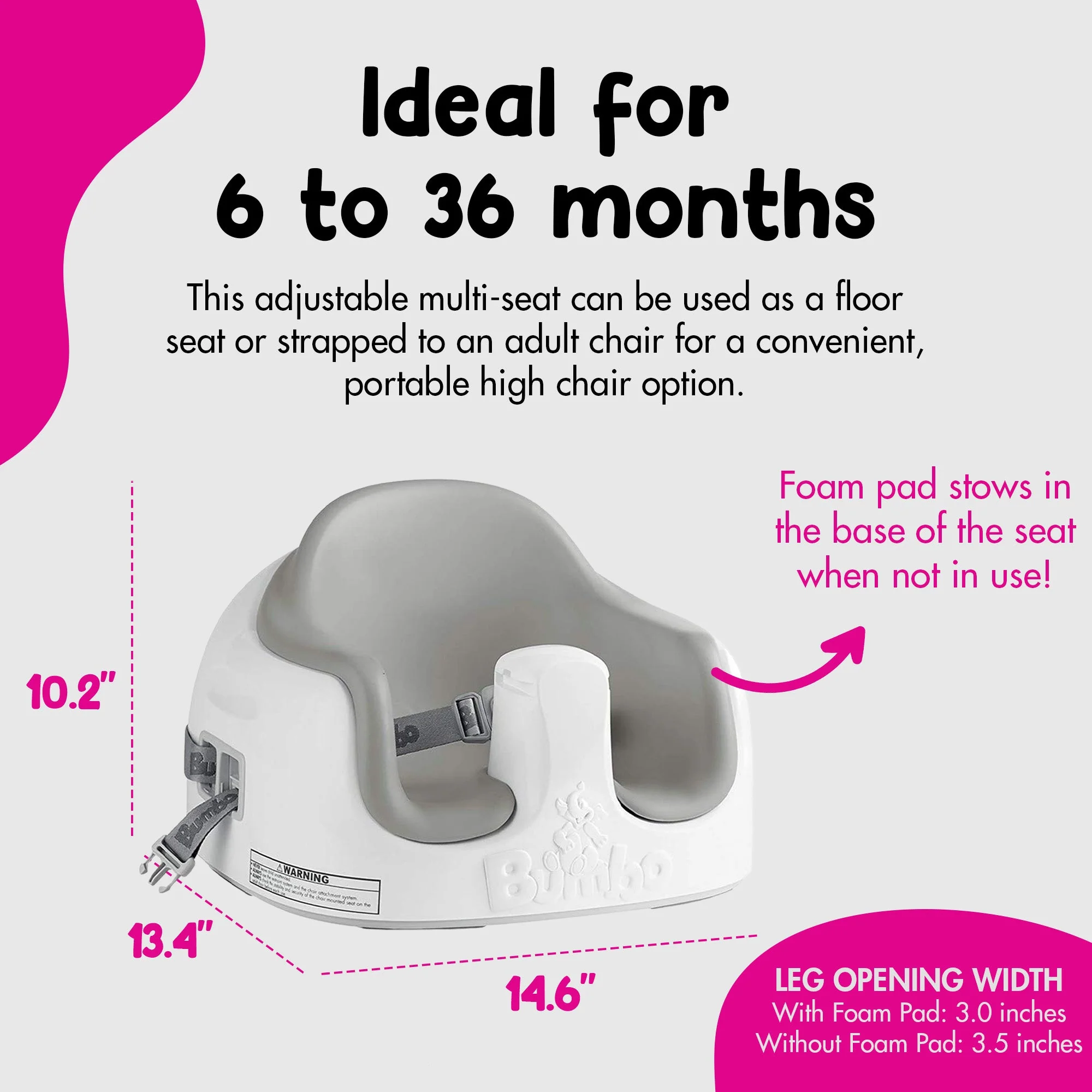 Bumbo Baby Toddler Adjustable 3-in-1 Booster Seat/High Chair & Tray, Cool Gray - Image 4