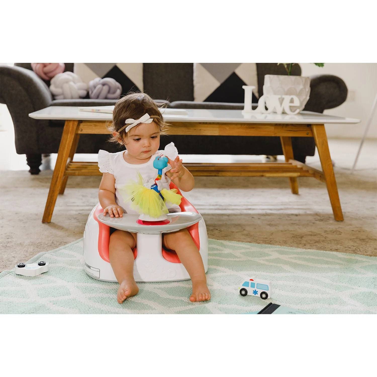Bumbo Baby Toddler Soft Foam Multi Seat with Tray and Buckle Straps, Coral - Image 8