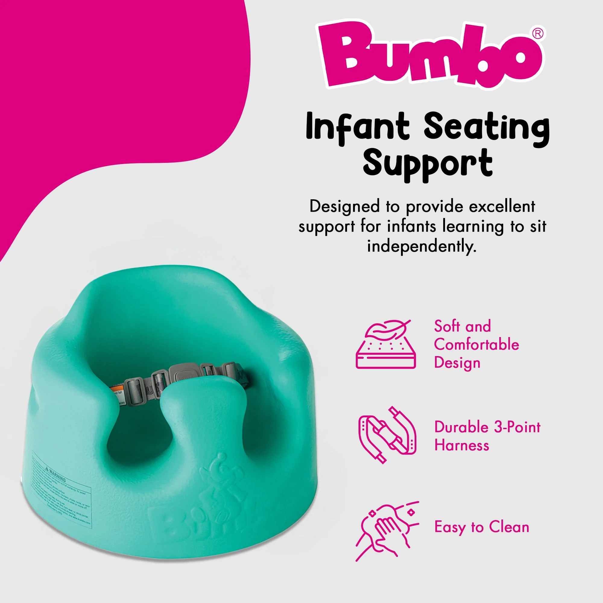 Bumbo Infant Floor Seat Baby Sit Up Chair with Adjustable Safety Harness, Aqua - Image 2