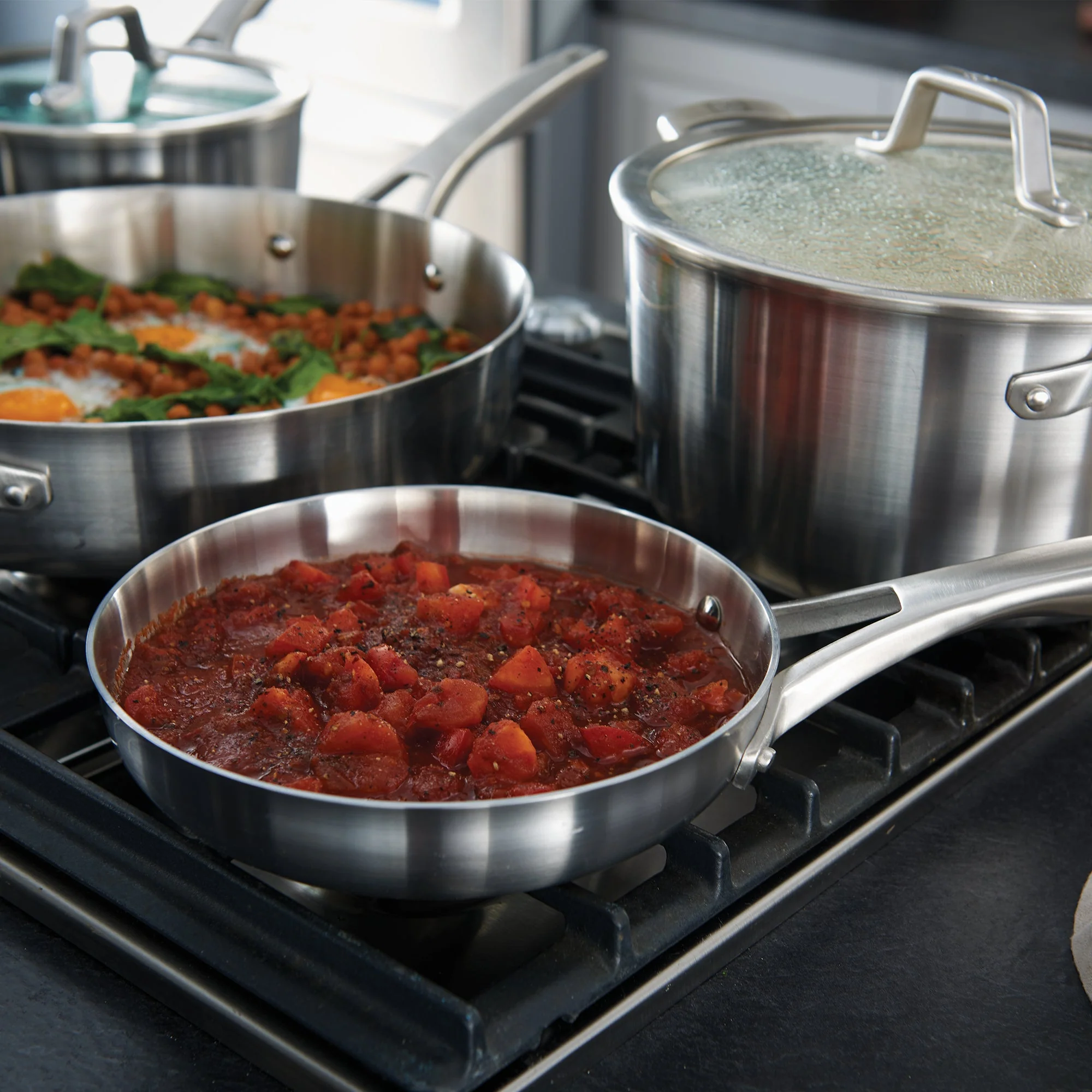 Calphalon Premier 8 Piece 3 Layer Oven Safe Stainless Steel Cookware Set w/Lids - Image 10