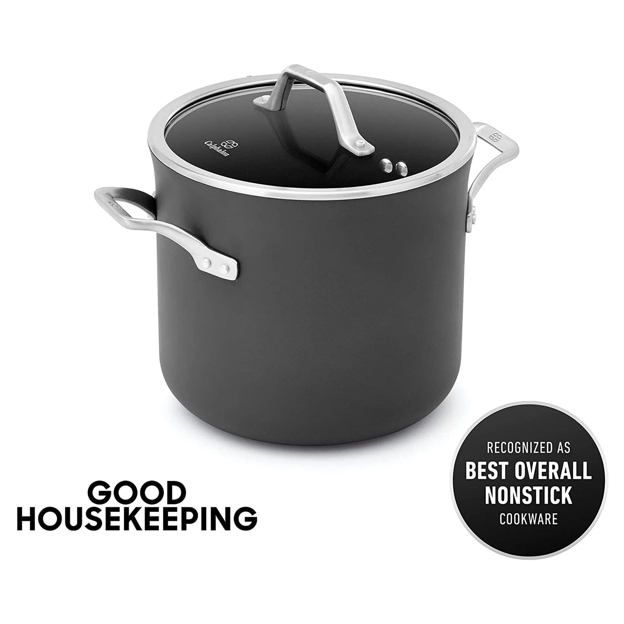 Calphalon Premier Hard Anodized Nonstick 8 Quart Stockpot with Glass Lid, Black - Image 4