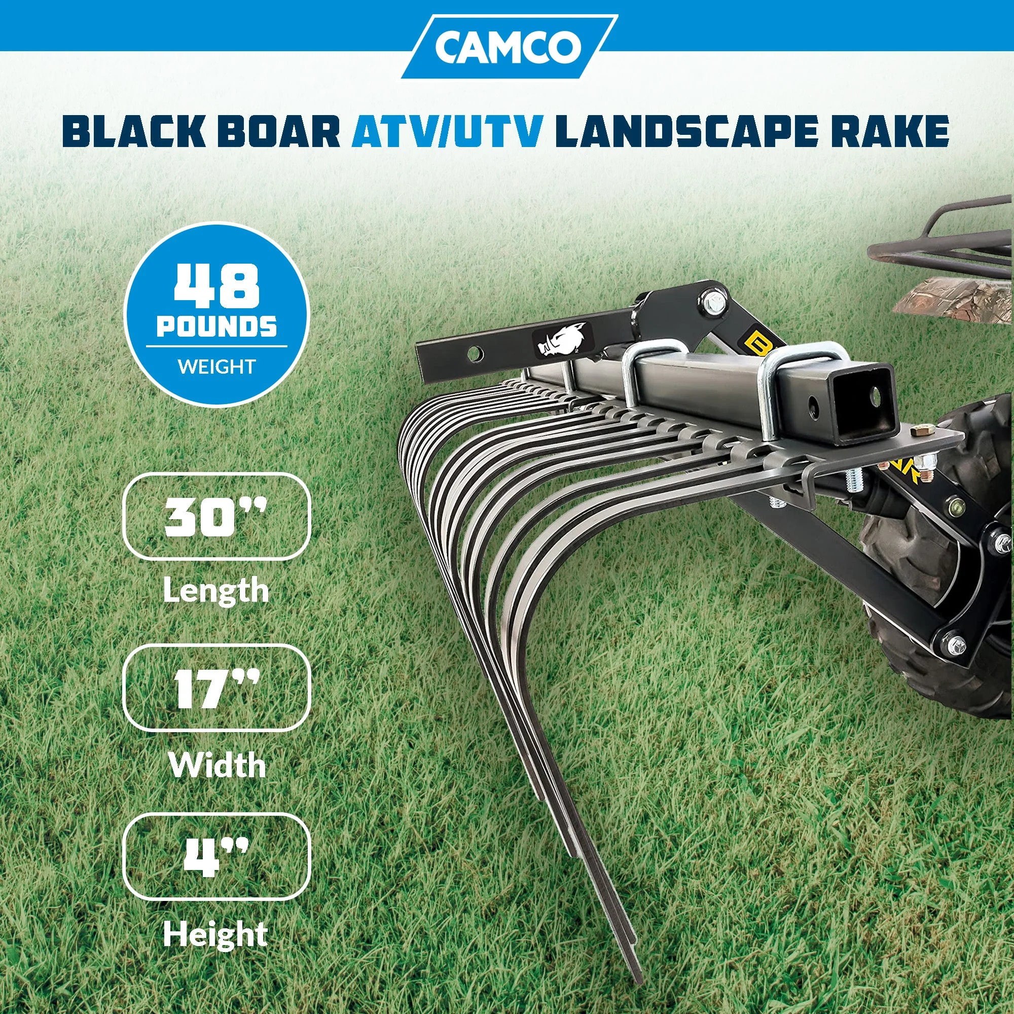 Camco Black Boar ATV/UTV Implement Custom Outside Vehicle Landscape Rake Tool - Image 3