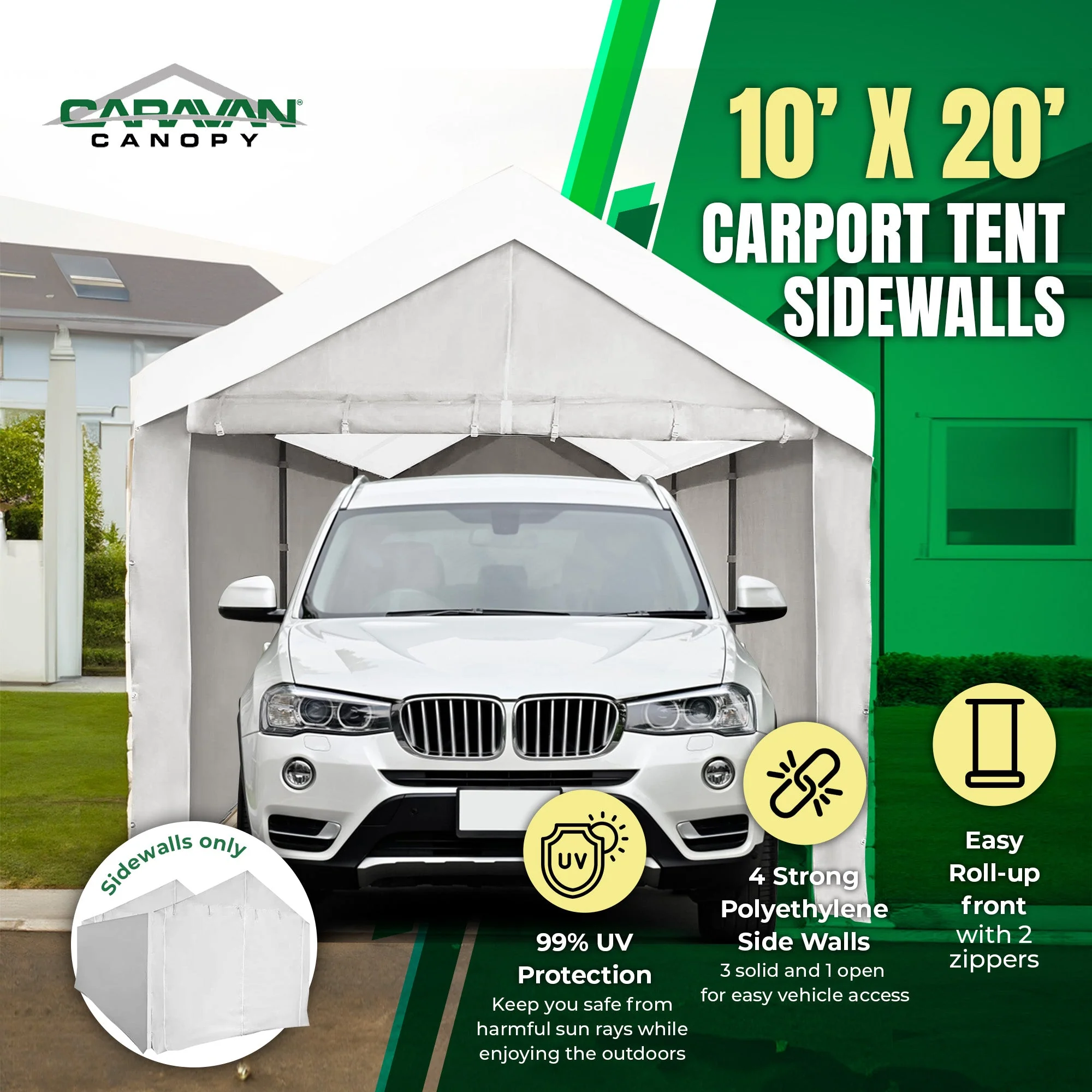 Caravan Canopy Domain Car Port Tent Sidewalls w/ Straps, White (Sidewalls Only) - Image 2