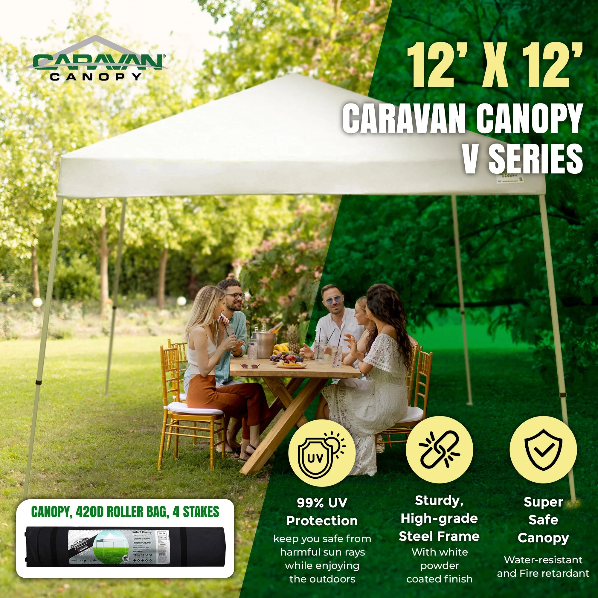 Caravan Canopy V Series 12 by 12 Foot Outdoor Shade Instant Canopy Kit, White - Image 2
