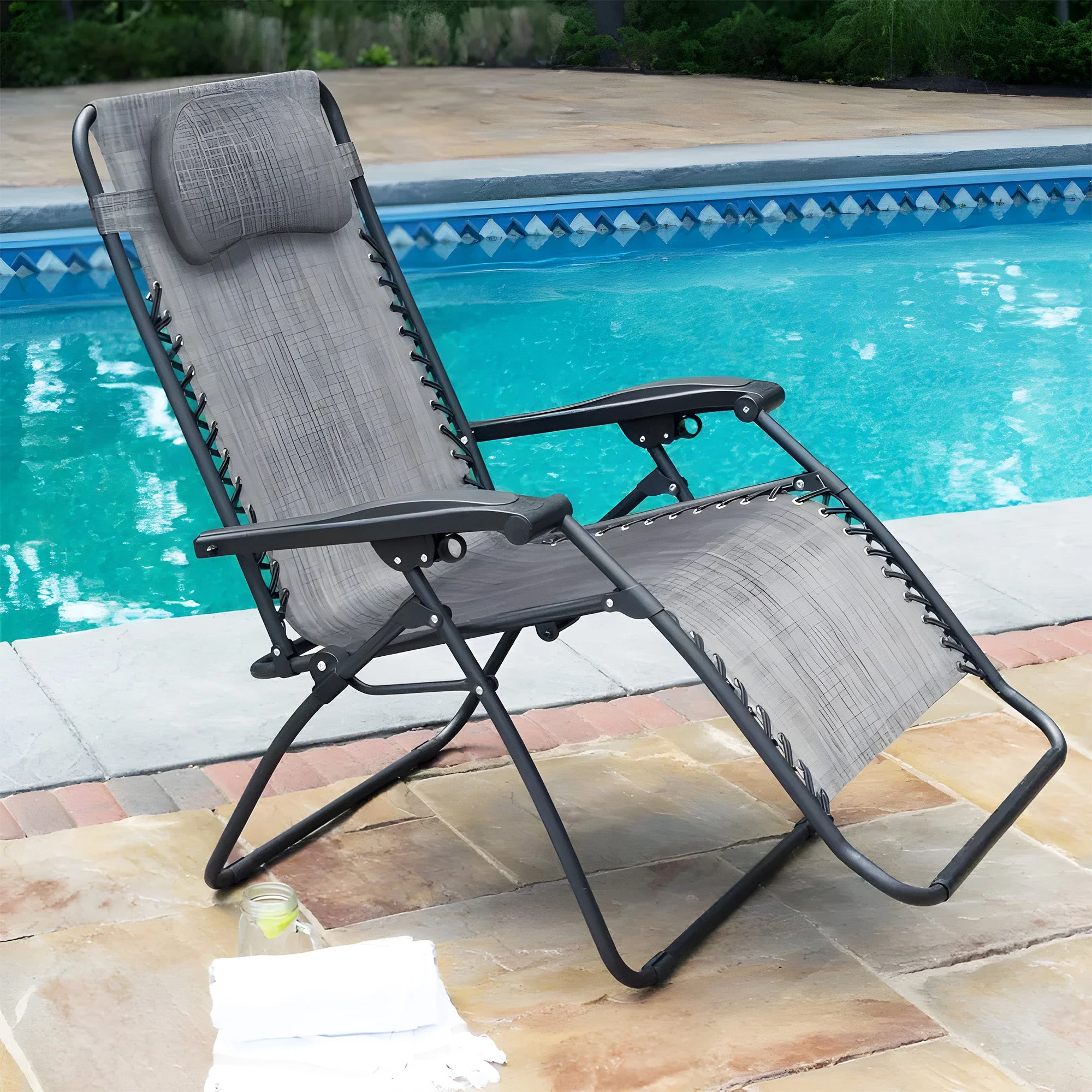 Caravan Sports Zero Gravity Outdoor Folding Camping Patio Lounge Chair, Gray - Image 5